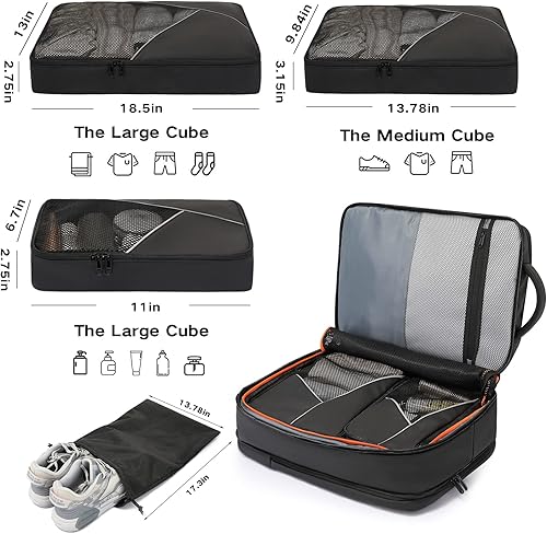 Miniatura 3 de TANGCORLE Mochila de transporte de viaje, expandible de 45 litros para aprobación de vuelo, mochilas resistentes al agua para laptop de 17.3