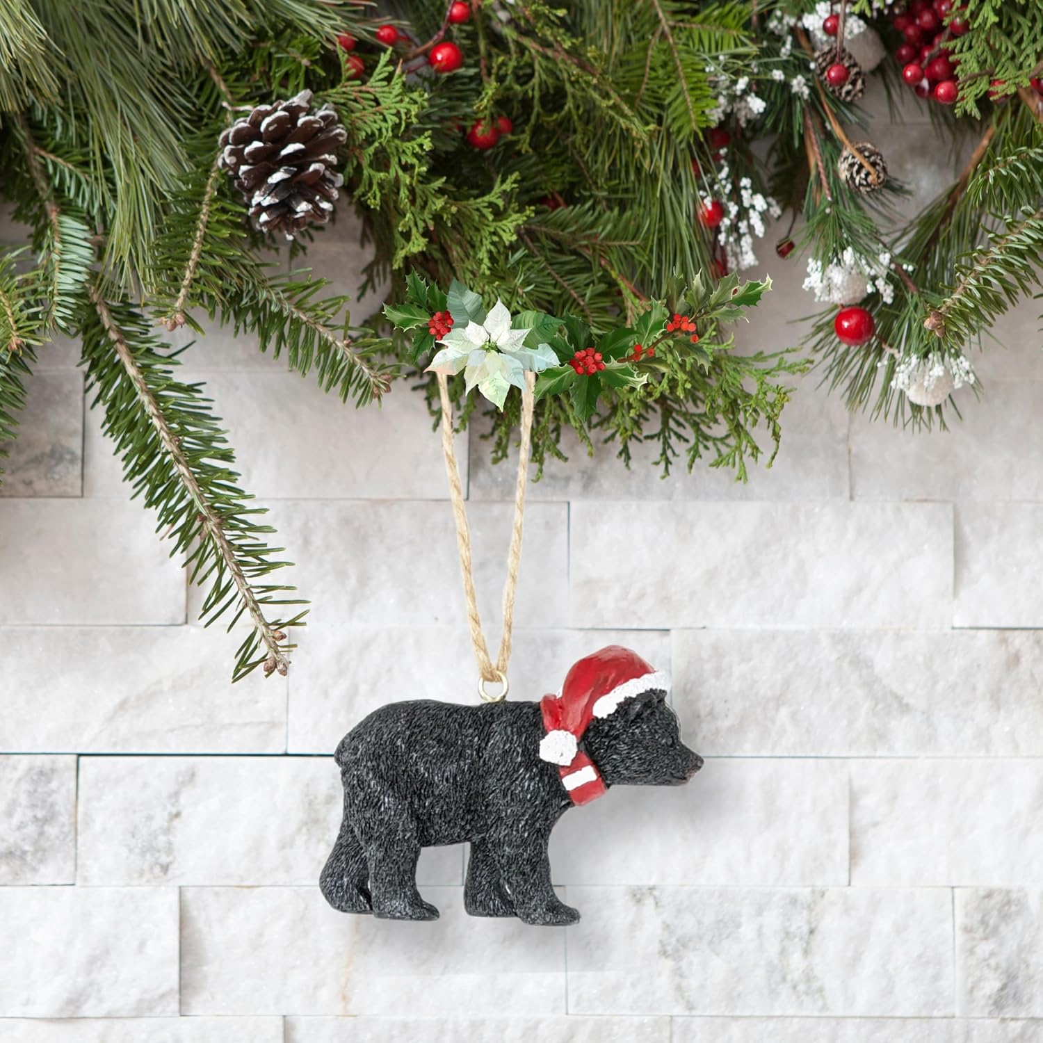 Walking Black Bear with Santa Hat & Scarf Ornament – Resin Woodland Christmas Tree Decoration, Rustic Cabin Holiday Decor, Festive Wildlife Figurine for Home, Lodge, or Office – Gift for Nature Lovers - Image 4