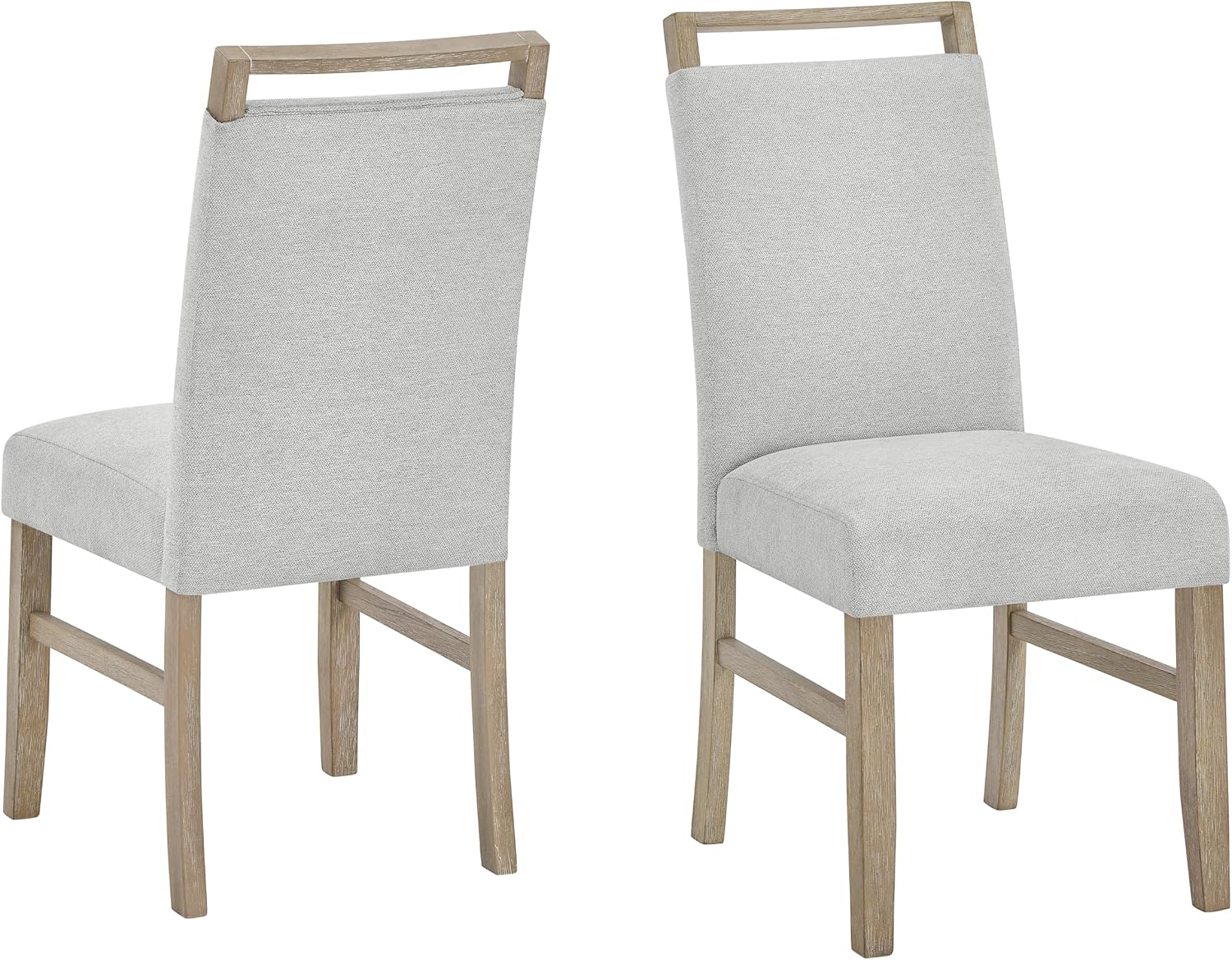 Roundhill Furniture Zelalle Upholstered Dining Chair, Light Gray Fabric with Rubberwood Legs, Set of 2
