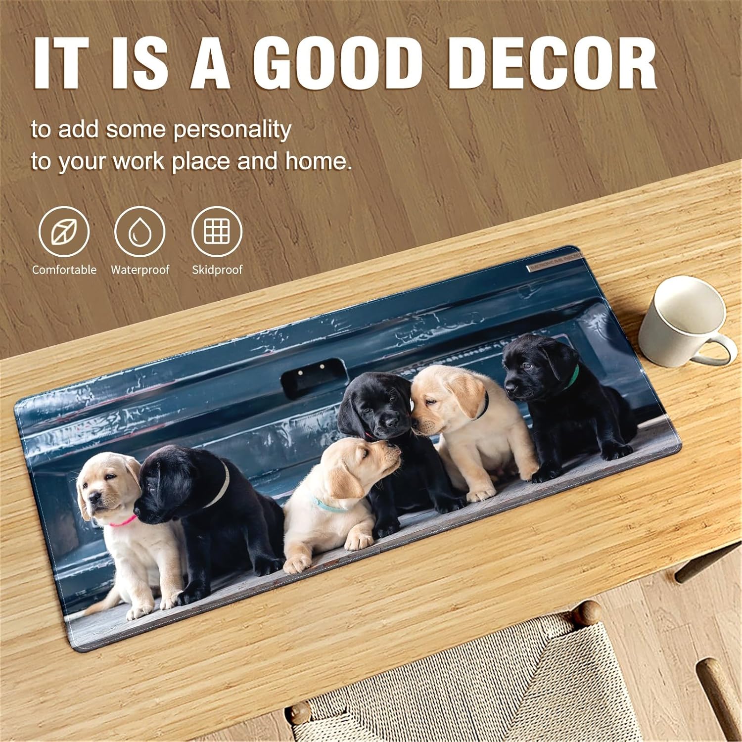 FCZ Large Gaming Mouse Pad 35.4''x15.7'' Cute Dogs Labrador Puppies Extended Non-Slip Soft Rubber Mousepad Desk Mat for Desktop Office Stitched Edges Waterproof Keyboard Mat for Computer Laptop