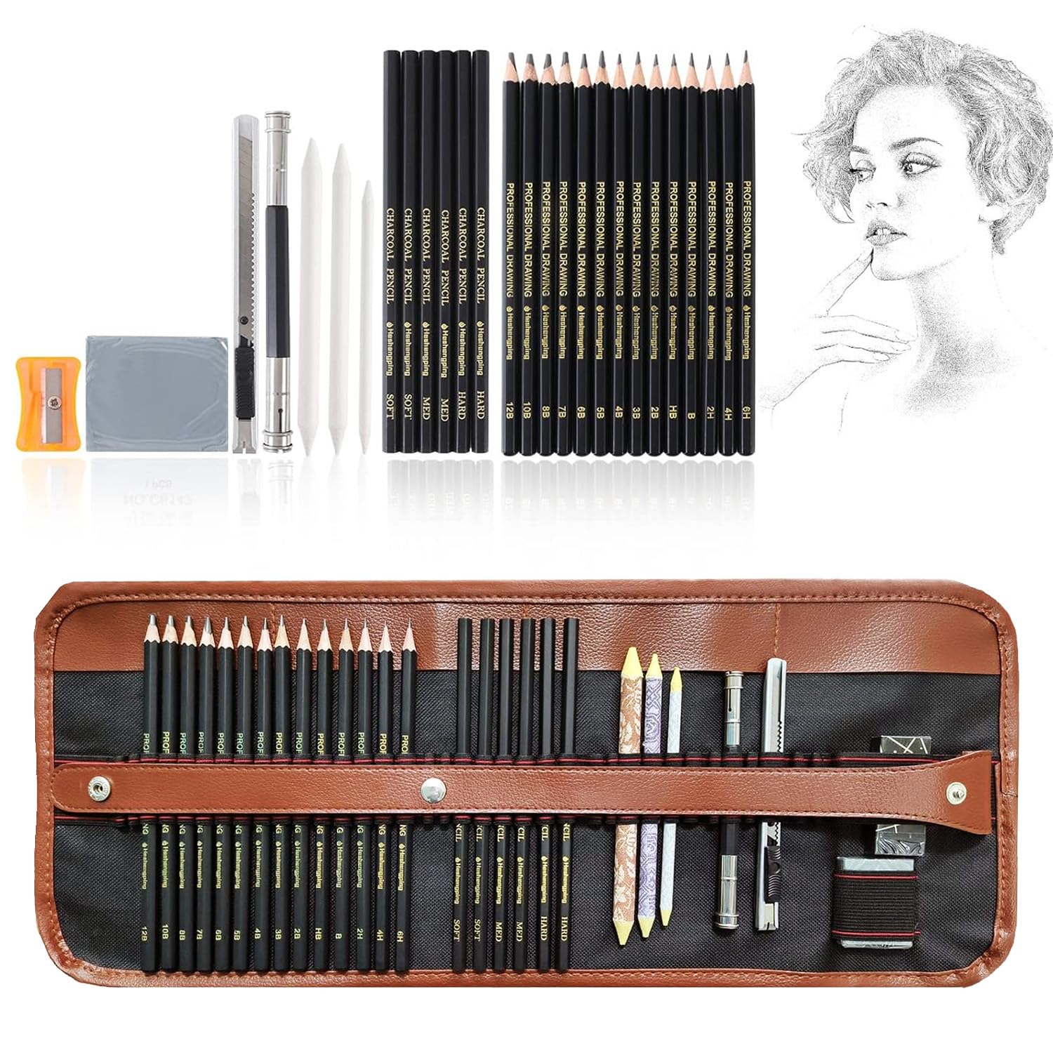 URBANFIX 29 Pieces Professional Sketching & Drawing Art Tool Kit with Graphite Pencils, Charcoal Pencils, Paper Erasable P...