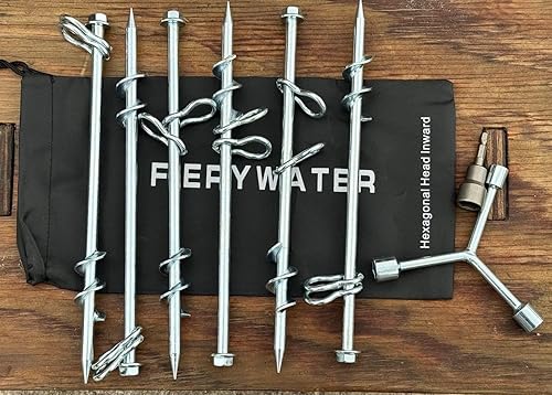 Miniatura 6 de Fierywater Juego de 6 anclajes de tierra atornillados de 12 pulgadas, doble dirección arbitraria galvanizada, juego de estacas para columpio y
