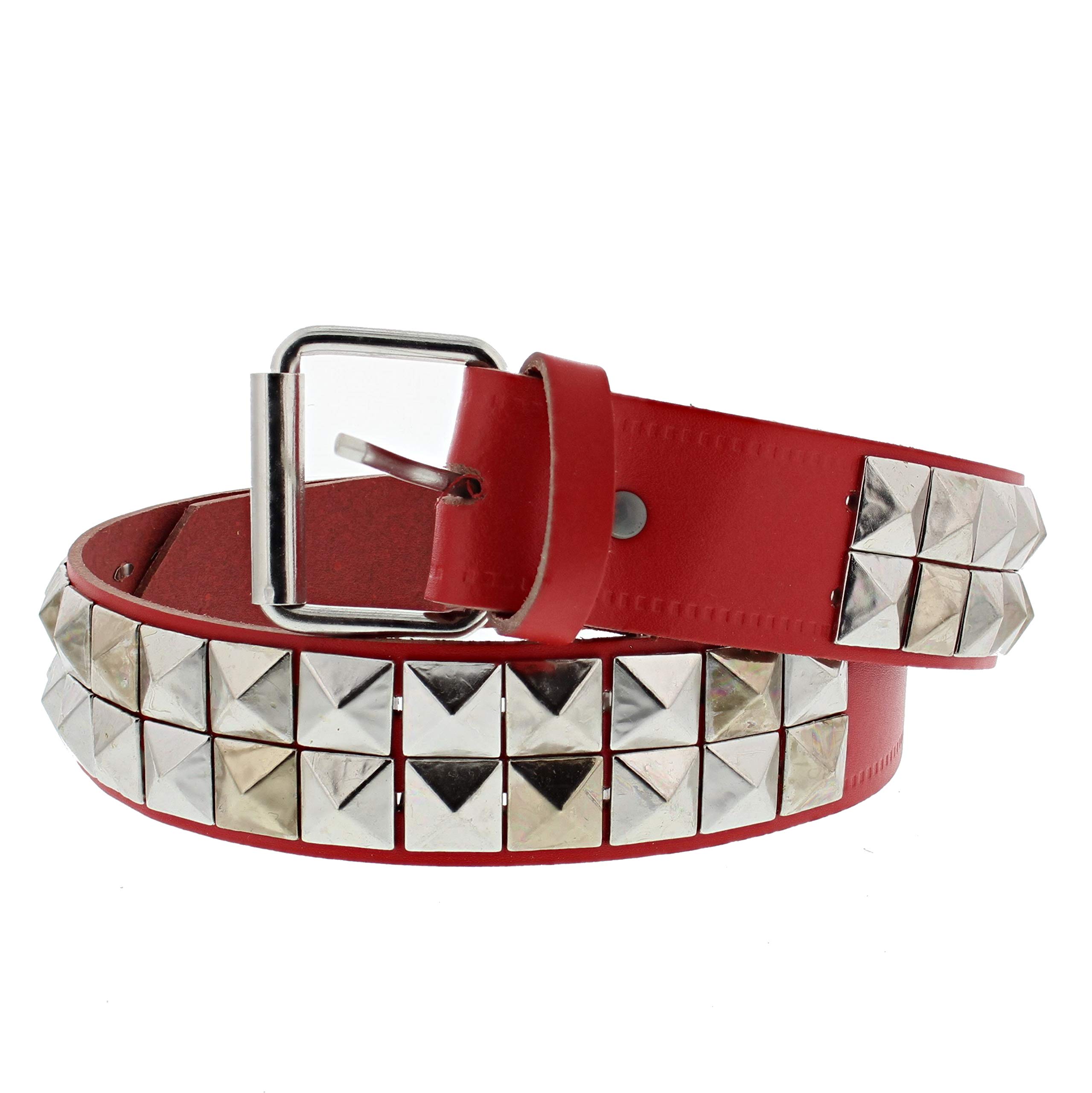 Zac's Alter Ego Two Row Pyramid Studded Red Leather Belt