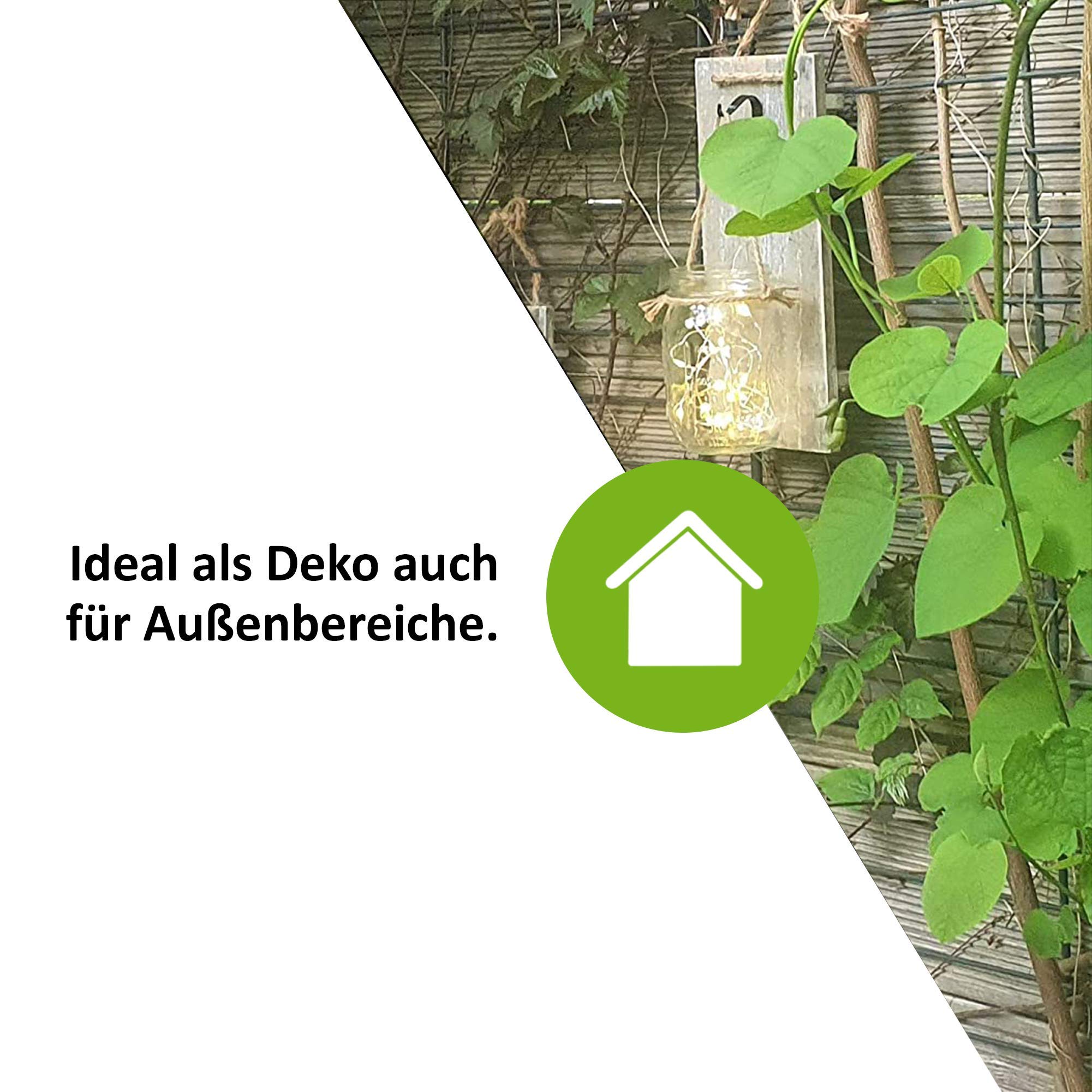 ISOTRONIC LED Dekoglas Wandleuchte 6er Set – Mason Jar Wanddeko mit Lichterkette & Holzbrett – Rustikale Wanddekoration im Landhausstil – Batteriebetriebene Hängeleuchte – DIY Einmachglas zum Befüllen