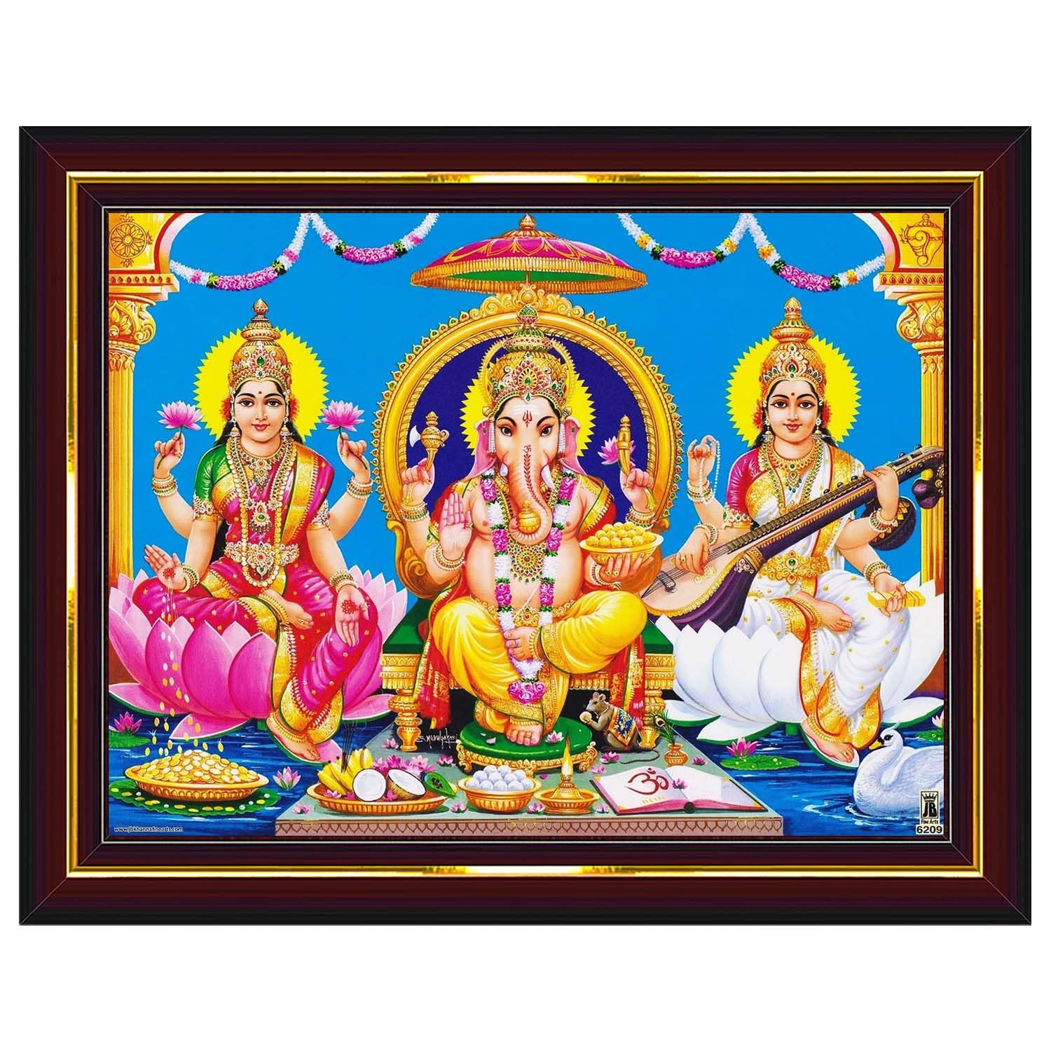 Pavan Photo Laminations Lakshmi Devi Ganesha Saraswati Ganesh Hanging Wall Painting Framed Home Decor (Wood,Matte,Brown,Small Size,6 x 8 Inch) B384S-image-44