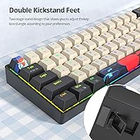 Vista 6 de Teclado para juegos 60% con cable, teclado mecánico portátil de 68 teclas, mini teclado compacto con interruptor rojo retroiluminado RGB, teclas PBT