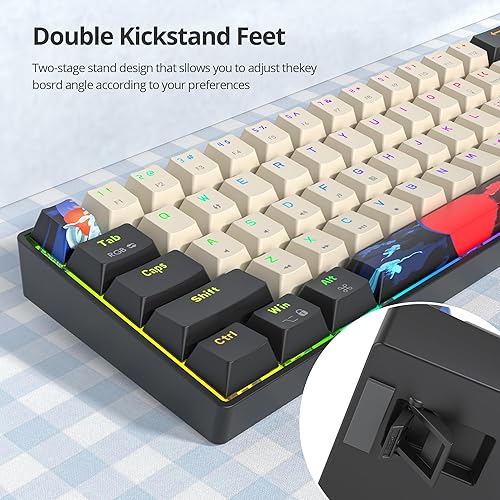 Miniatura 6 de Teclado para juegos 60% con cable, teclado mecánico portátil de 68 teclas, mini teclado compacto con interruptor rojo retroiluminado RGB, teclas PBT