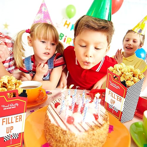 Miniatura 6 de Outus 24 cajas de golosinas de palomitas de maíz para autos de carreras, suministros de fiesta de cumpleaños, contenedor de galletas de caramelo