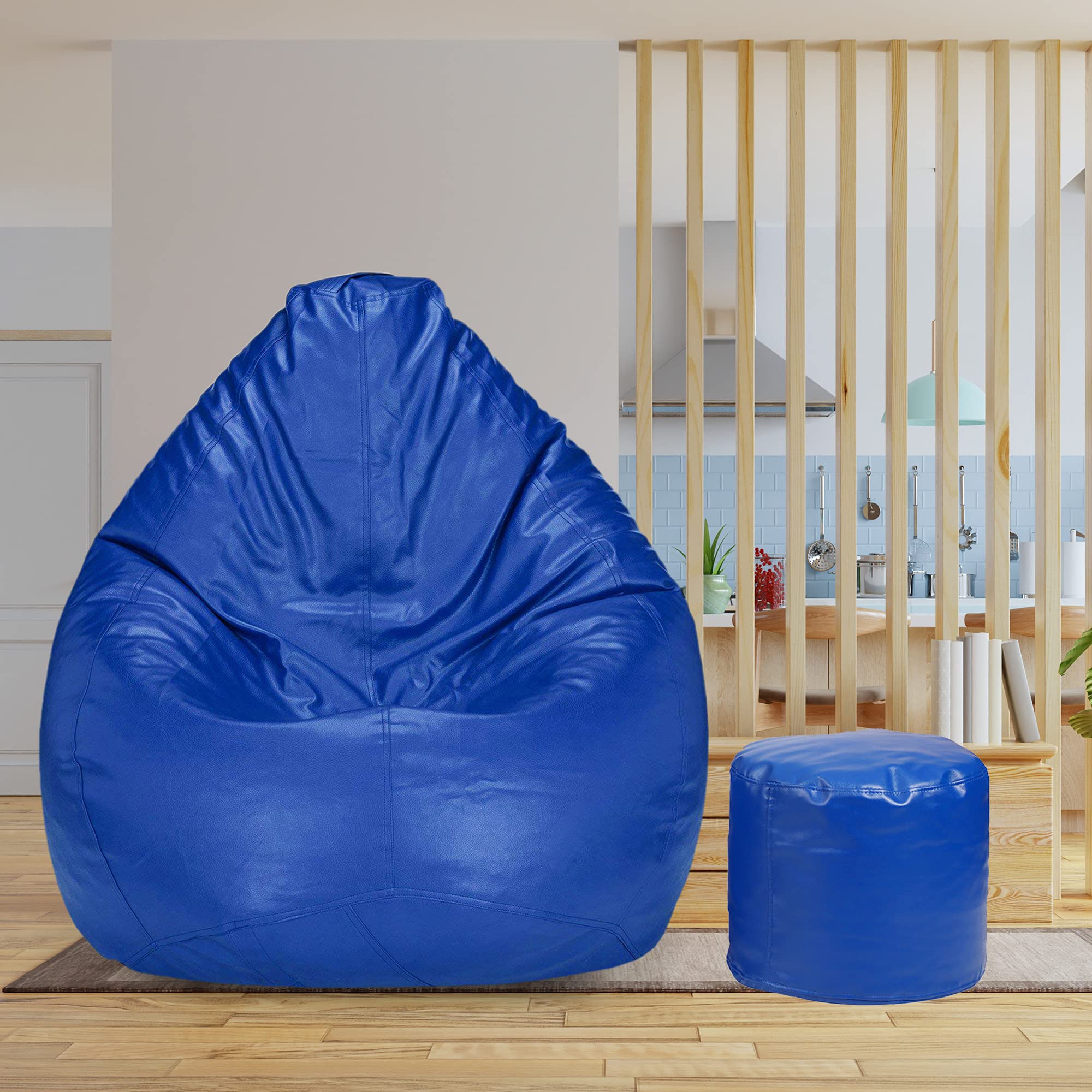LEXAVI Brand - XXXL Beanbag with Foot-Rest/Filled with Beans - (Royal Blue)