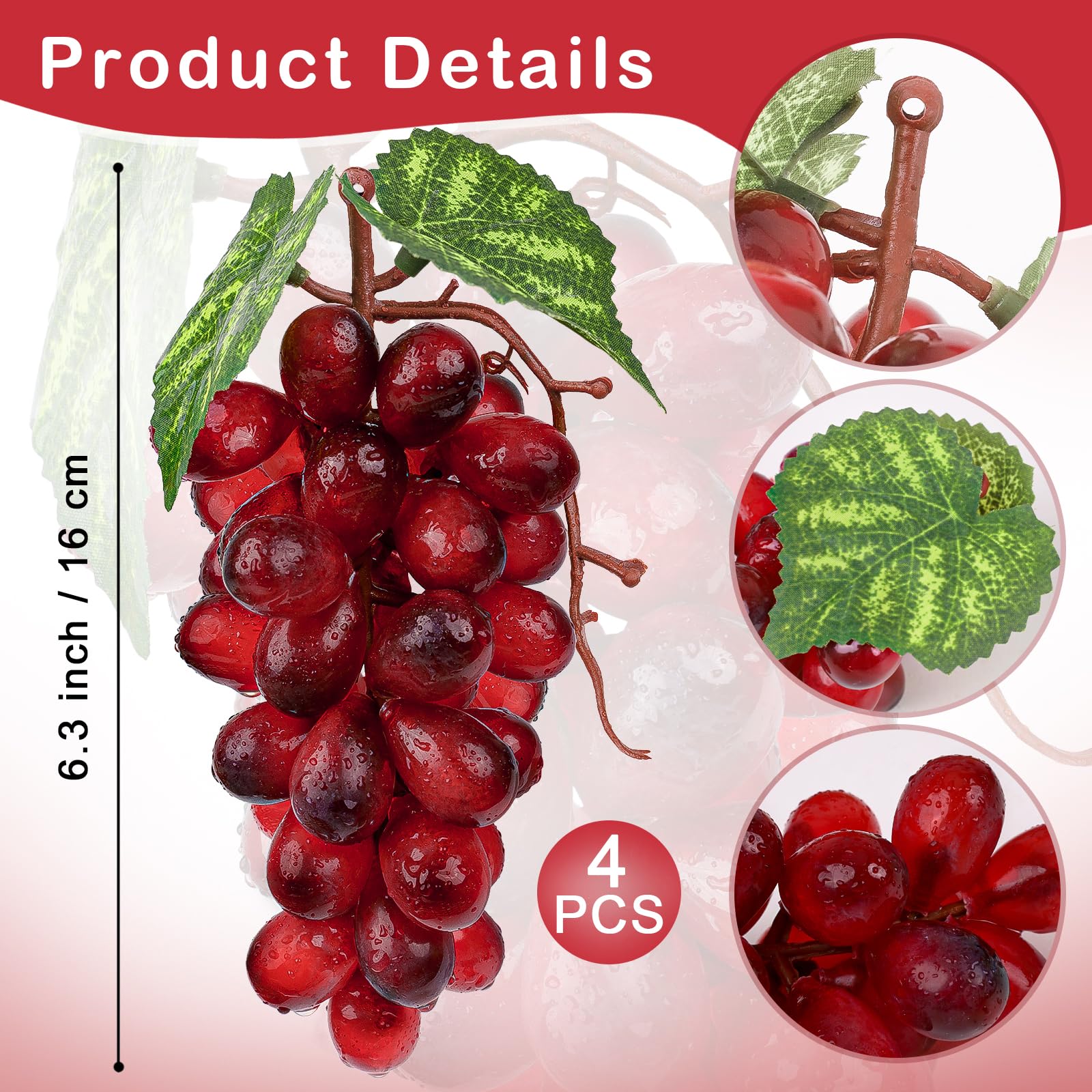Uva artificiale Finta Plastica Frutta Rosso Scuro Uva Stringa Modello Decorazione Festa di Nozze Giardino Frutta Piatto Schizzi Puntelli Puntelli - 4 Mazzi