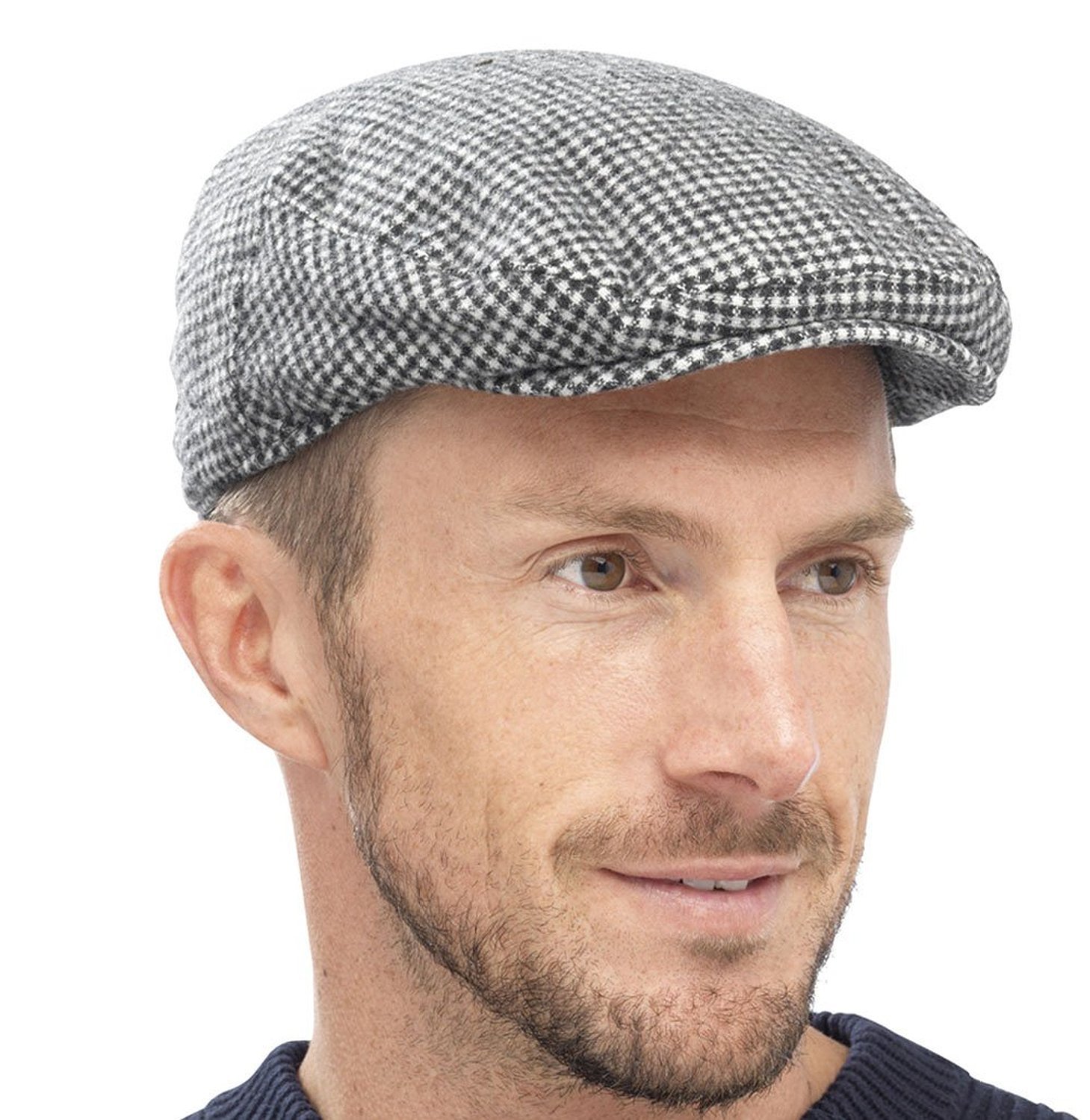 Tom Franks Mens Traditional Flat Cap Black Check L/XL