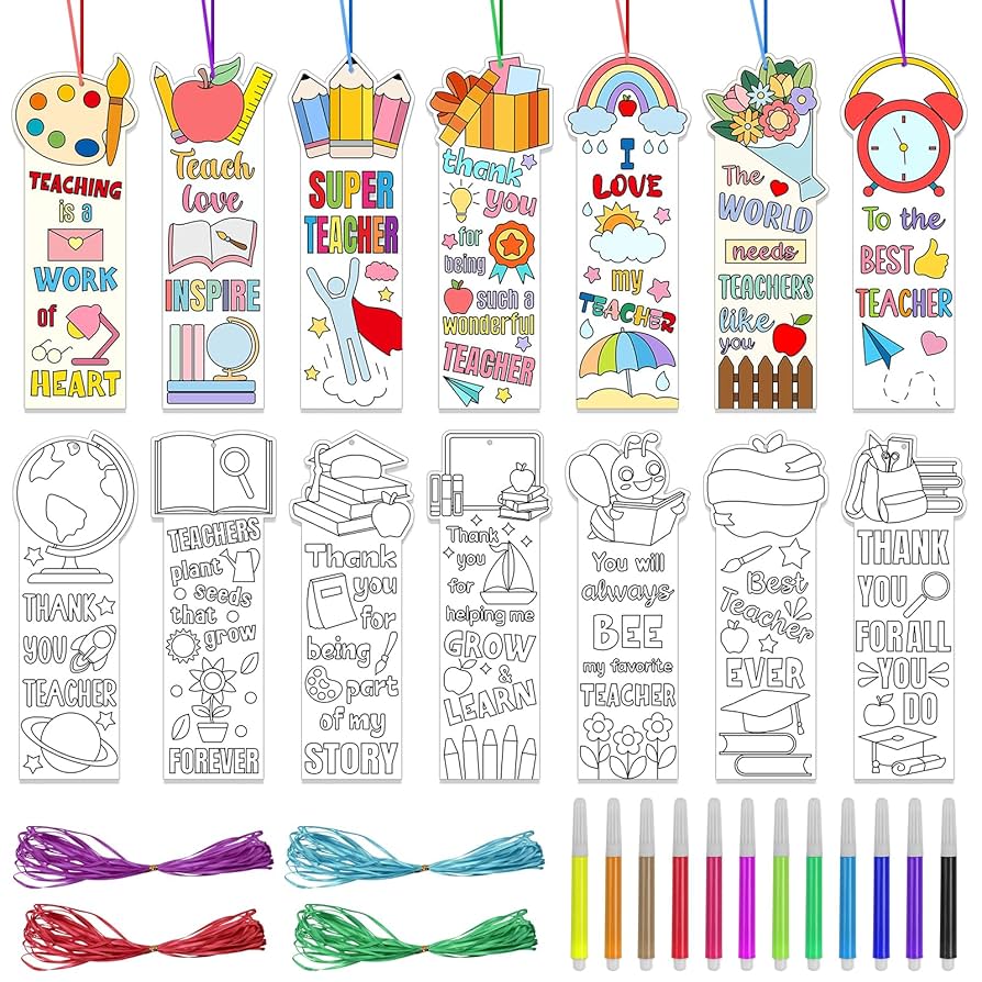 amazon-com-140-pcs-teacher-appreciation-bookmark-color-your-own-bookmarks-for-kids-diy-coloring-paper-craft-thank-you-teachers-bookmarks-with-ribbons-for-teachers-classroom-reading-office-products for Free Printable Bookmarks For Teachers Amazon.com: 140 Pcs Teacher Appreciation Bookmark, Color Your Own Bookmarks for Kids DIY Coloring Paper Craft Thank You Teachers Bookmarks with Ribbons for Teachers Classroom Reading : Office Products for Free Printable Bookmarks For Teachers
