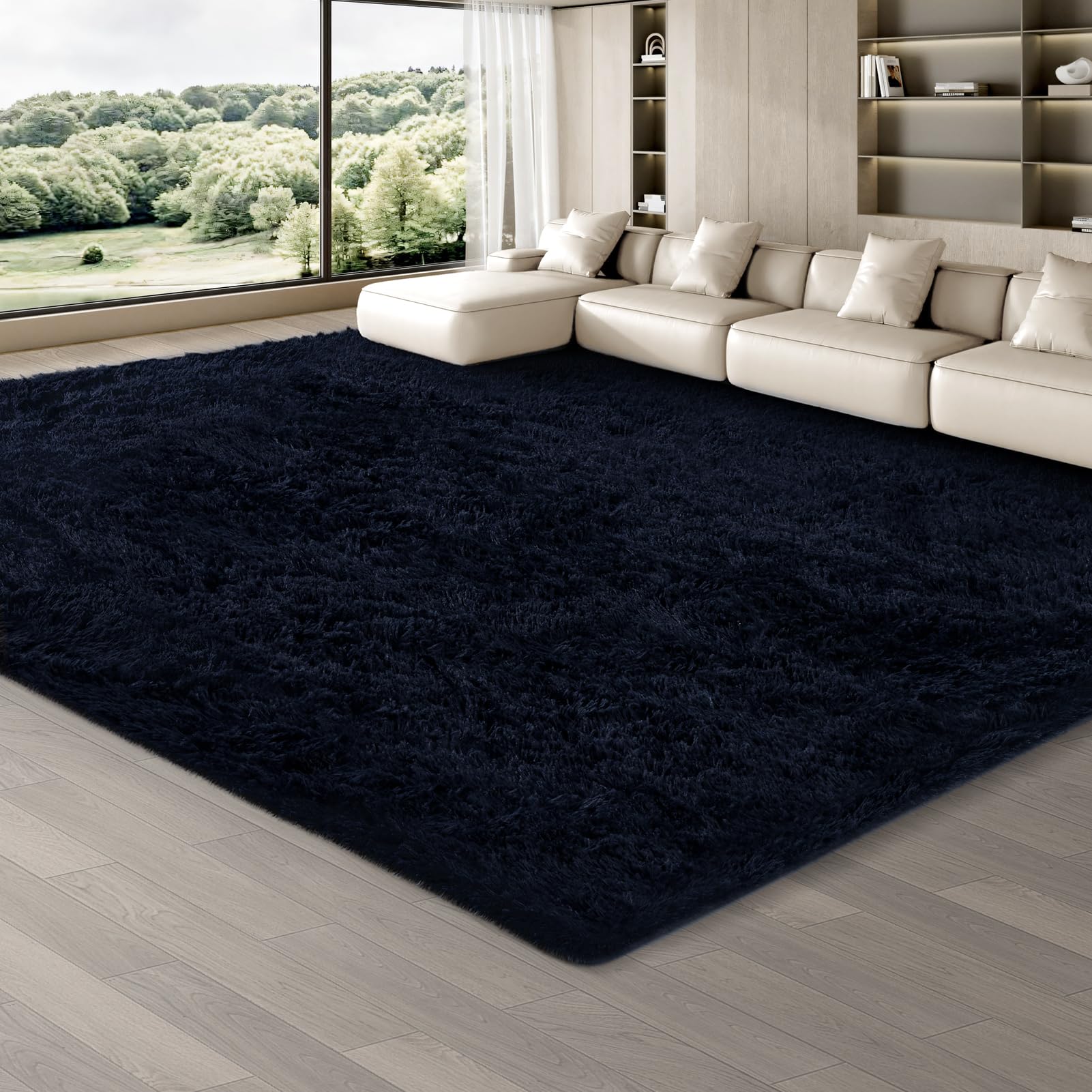 JOJOSEE Rugs Living Room, 240 x 300 cm Dark Blue Area Rug, Anti Slip Soft Fluffy Shaggy Extra Large Floor Carpets Mat for Bedroom, Nursery Bedside(Dark Blue, 240x300cm)