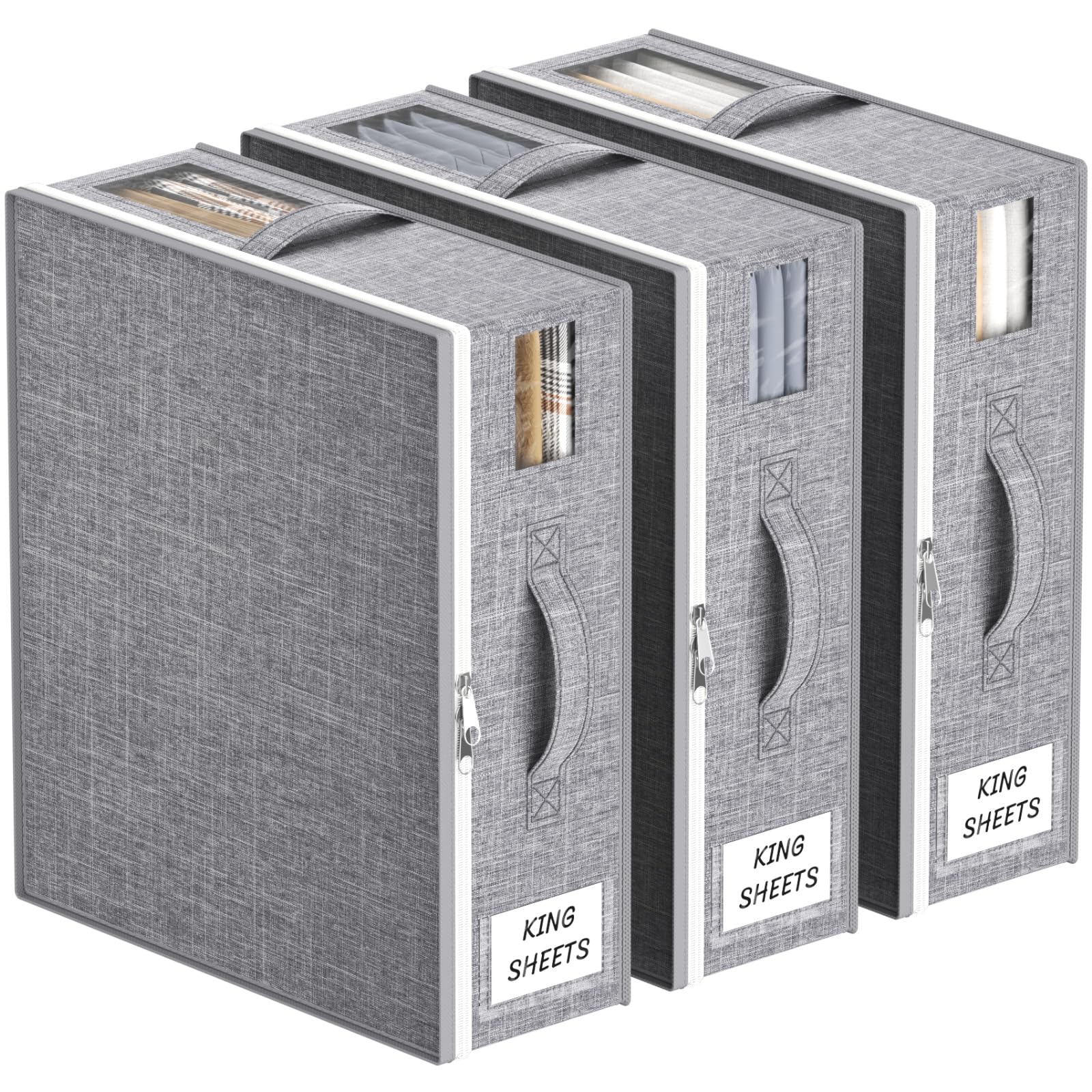 Lifewit Pack of 3 Foldable Bedding Storage Box with 2 Viewing Windows and 1 Label, Organiser for Duvet Covers, Blankets, 38 × 33 × 12 cm
