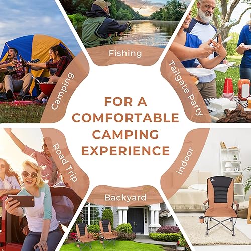 Miniatura 6 de Sillas de campamento para adultos, respaldo ajustable, silla de campamento plegable de gran tamaño, soporta 350 libras para exterior con portavasos