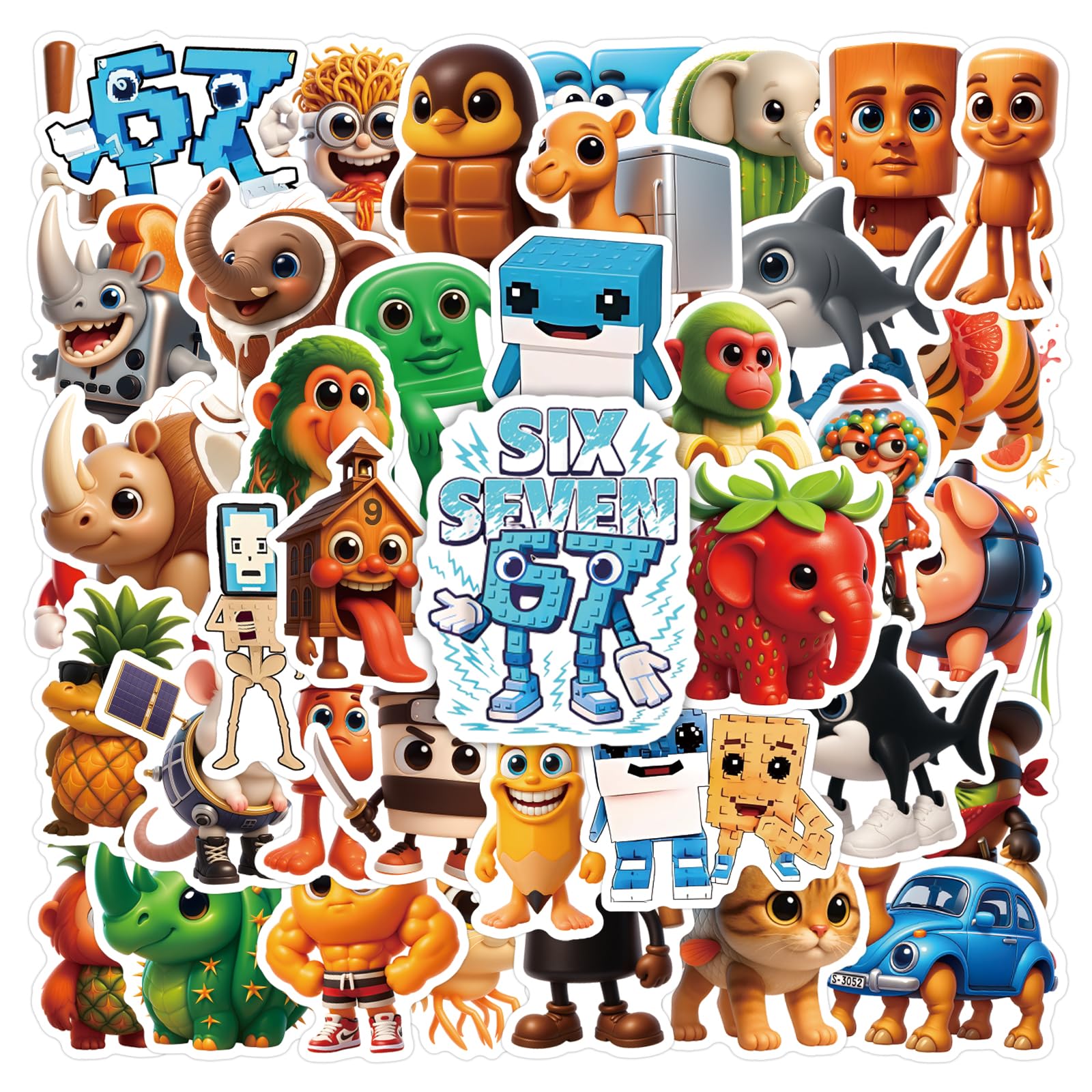 55pcs Italian Brainrot Stickers, Steal a Brainrot 67 Strawberry Elephant Tralalero Tralala,Waterproof Vinyl for Laptop Phone Party Favors Decals