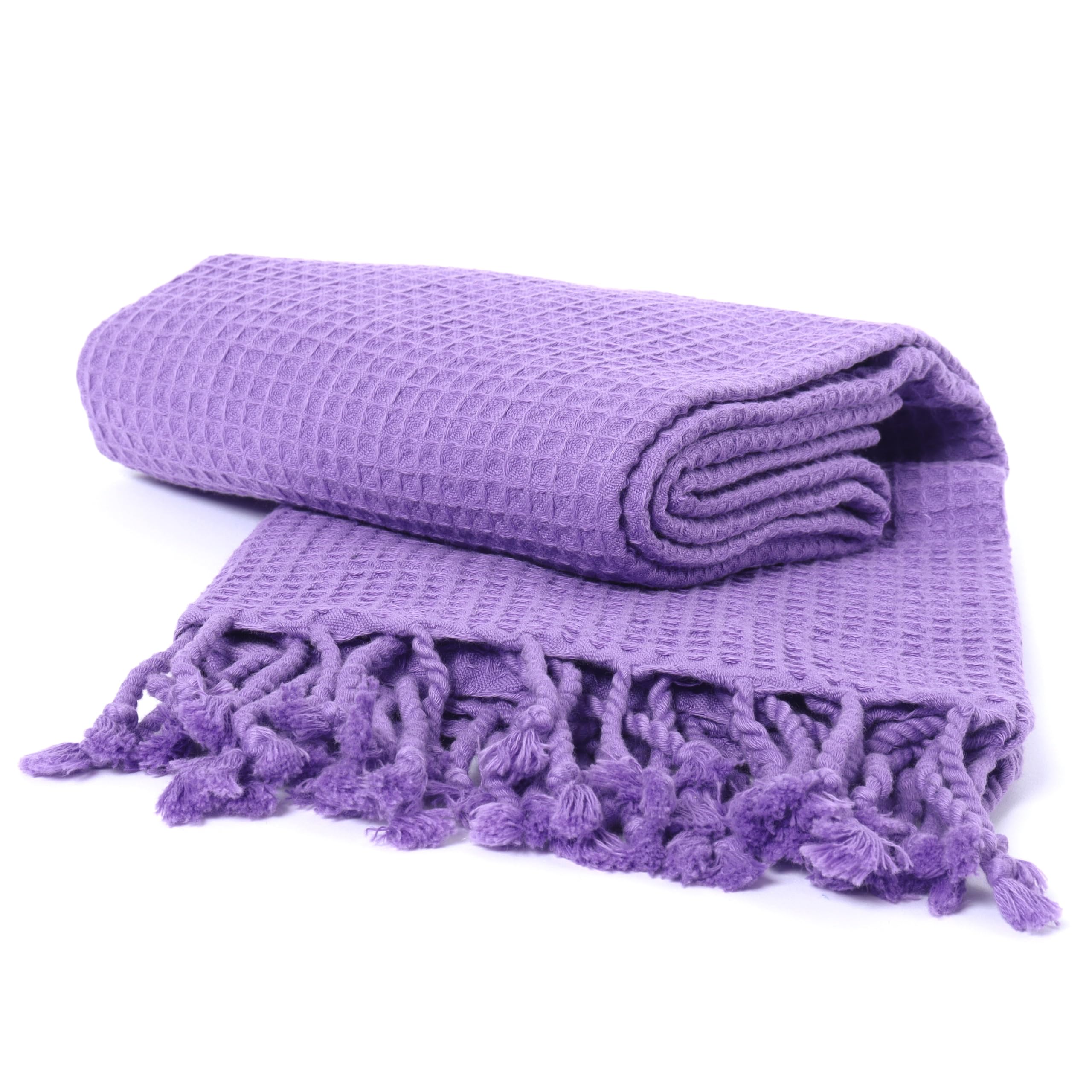 PÜSKÜL - Waffle Towels for Pool, Beach, Spa, Sauna, Gym - Original 100% Turkish Cotton Peshtemal Hammam Towels (Light Purple, 1)