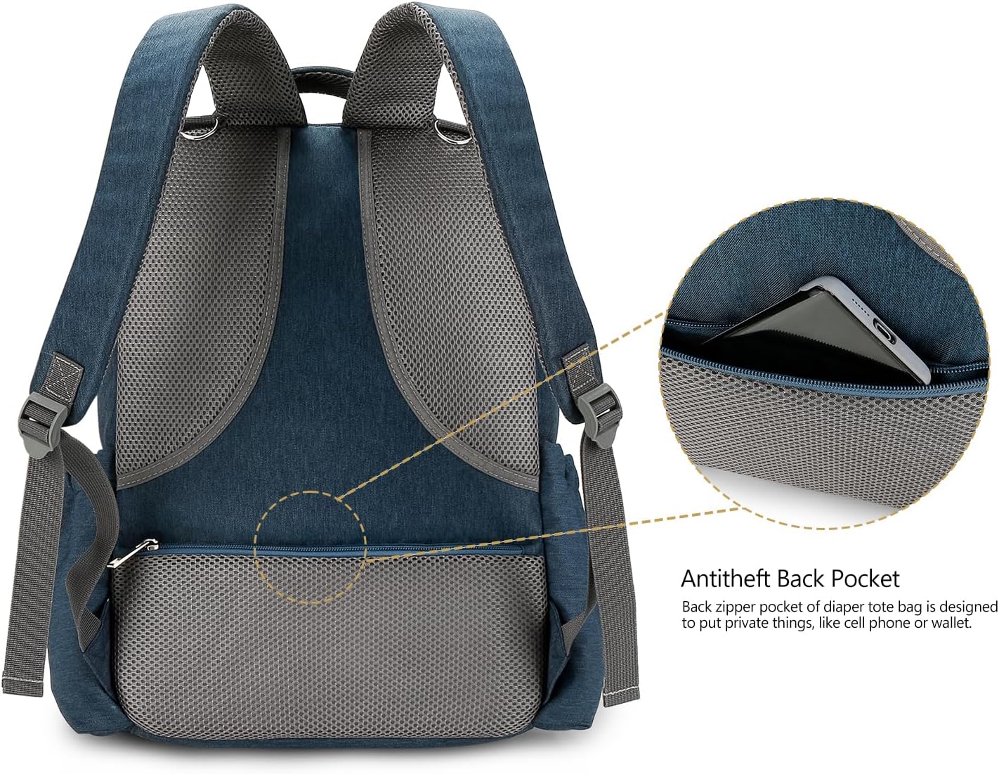 MOMIGO Baby Diaper Backpack - Large Capacity Water-Resistant Nappy Bag with Insulated Pockets, Stroller Straps, Travel Backpack&Outdoor Bag (Arrow Blue)