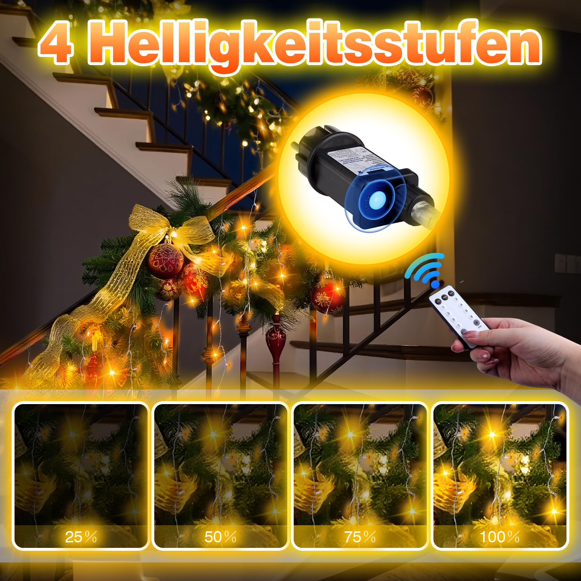 Xahpower Eisregen Lichterkette Außen, 18 m 624 LEDs Wasserdicht Lichtervorhang with Fernbedienung, 8 Modi, Wasserdichte Eiszapfen Lichterkette für Weihnachten, Hausdach, Balkon, Garten, Warmweiß