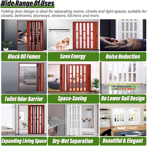 Room Divider Sliding Door Black, 3880in Folding Accordion Door Interior with Handles & Acrylic Glasses/ Multifold Interior Door for Kitchen Laundry Room Bathroom ( Color : WxH 5-19 , Size : 21x80in(5