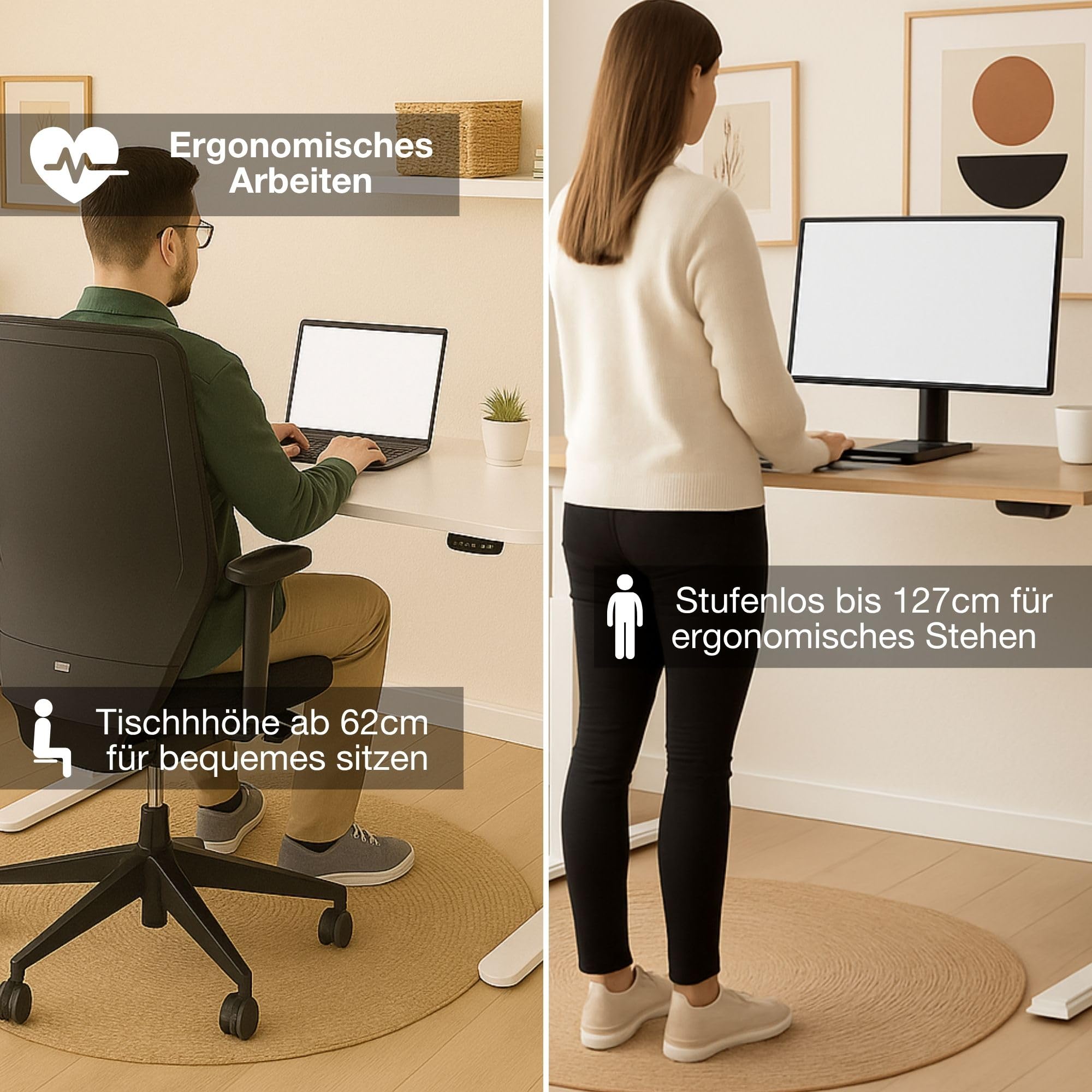 ASSMANN Höhenverstellbarer Schreibtisch elektrisch, 180x80cm, TÜV-geprüft | stufenlos verstellbar mit Aufprallschutz, ergonomischer Schreibtisch Made in Germany, abgerundete Ecken, Eiche Tabak/Schwarz