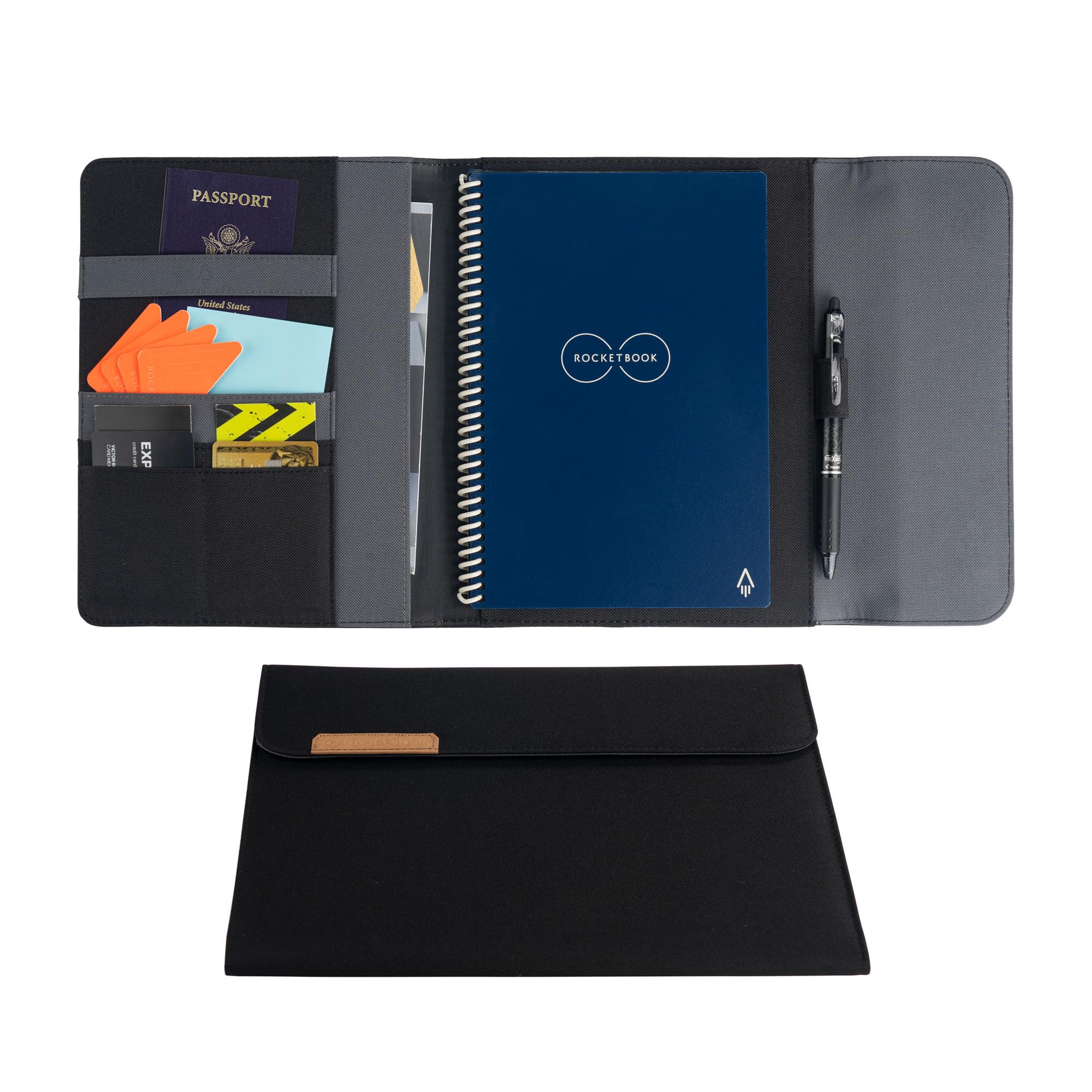 Rocketbook Capsule 2.0 - Funda tipo libro para Core, Panda y Fusion (100% reutilizable, con soporte para bolígrafo, cierre magnético y almacenamiento interior, Negro, ejecutivo, 15,2 x 22,4 cm