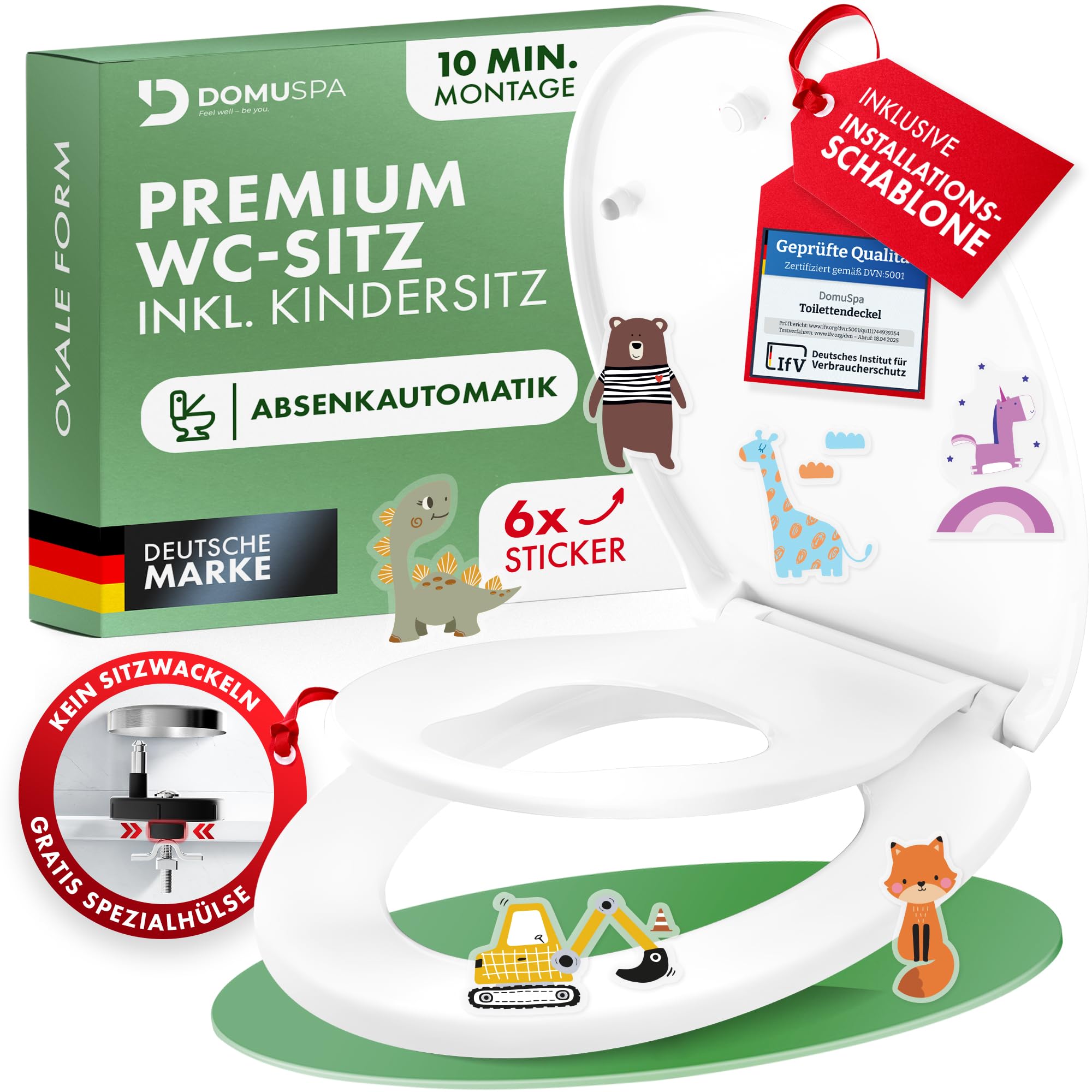DomuSPA Toilettendeckel - WC Sitz mit Absenkautomatik - antibakterieller Toilettensitz Kinder + Quick-Release Funktion - Kinder Toilettensitz - Klodeckel mit Kindereinsatz - WC Sitz Kinder