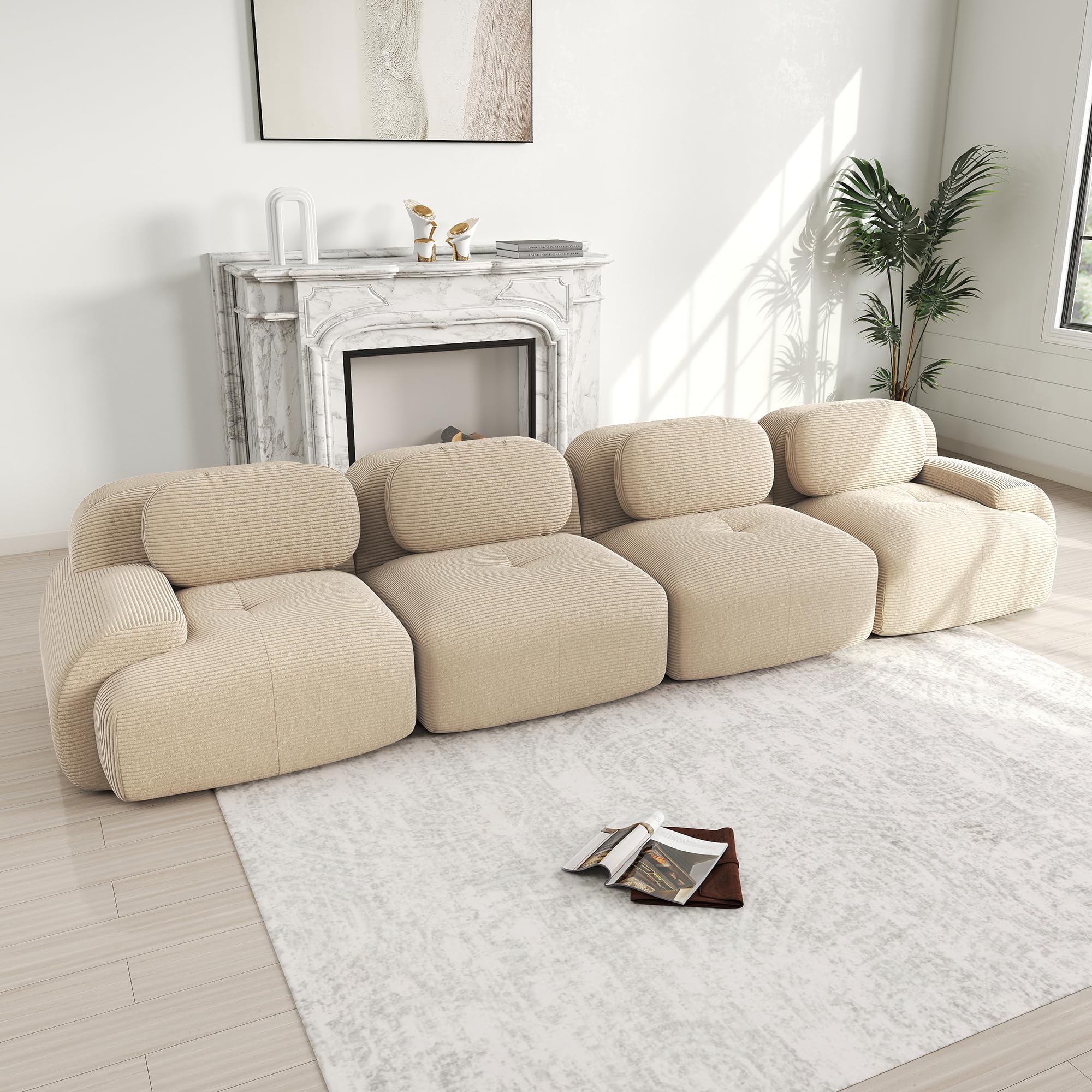 Sofá modular de esquina de tela de pana, sofá boneless, sofá con función de dormir, de 32D espuma de alta densidad, diseño de asiento profundo, base antideslizante, para sala de estar y