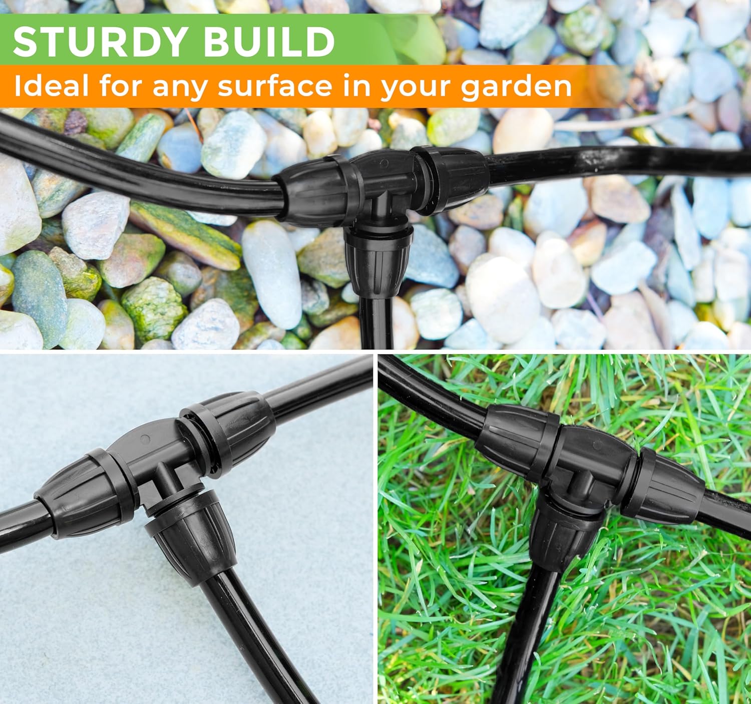 CARPATHEN 5/16 Irrigation Tubing and 5/16 Barbed Tee Connectors - 100 Ft Mainline (.40" OD x .32" ID) + 5 pcs Splitter 3 Way Lock T Connectors for Drip Irrigation System