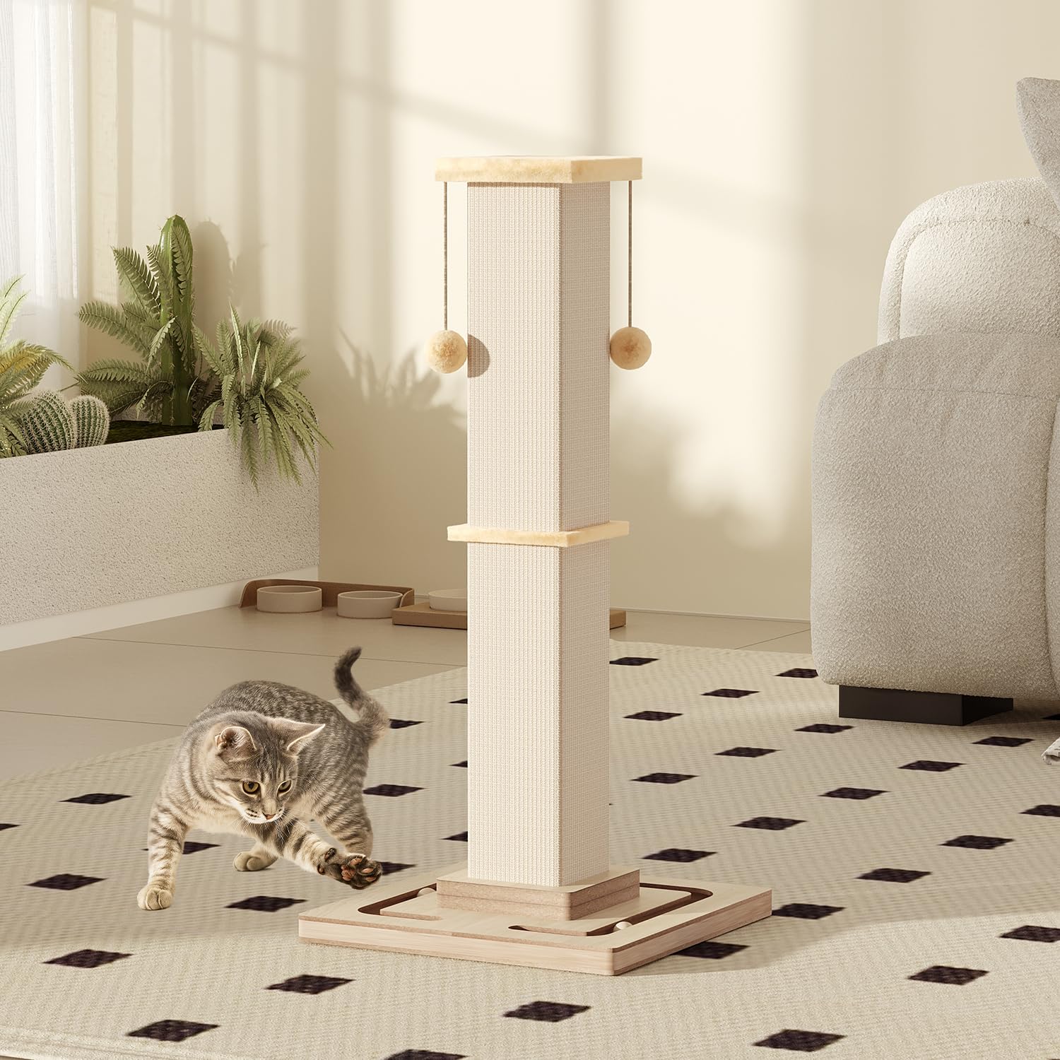 Large Cat Scratching Post, 32 Inch Tall Heavy Duty Scratching Post with Tracking Interactive Toys for Indoor - image 2
