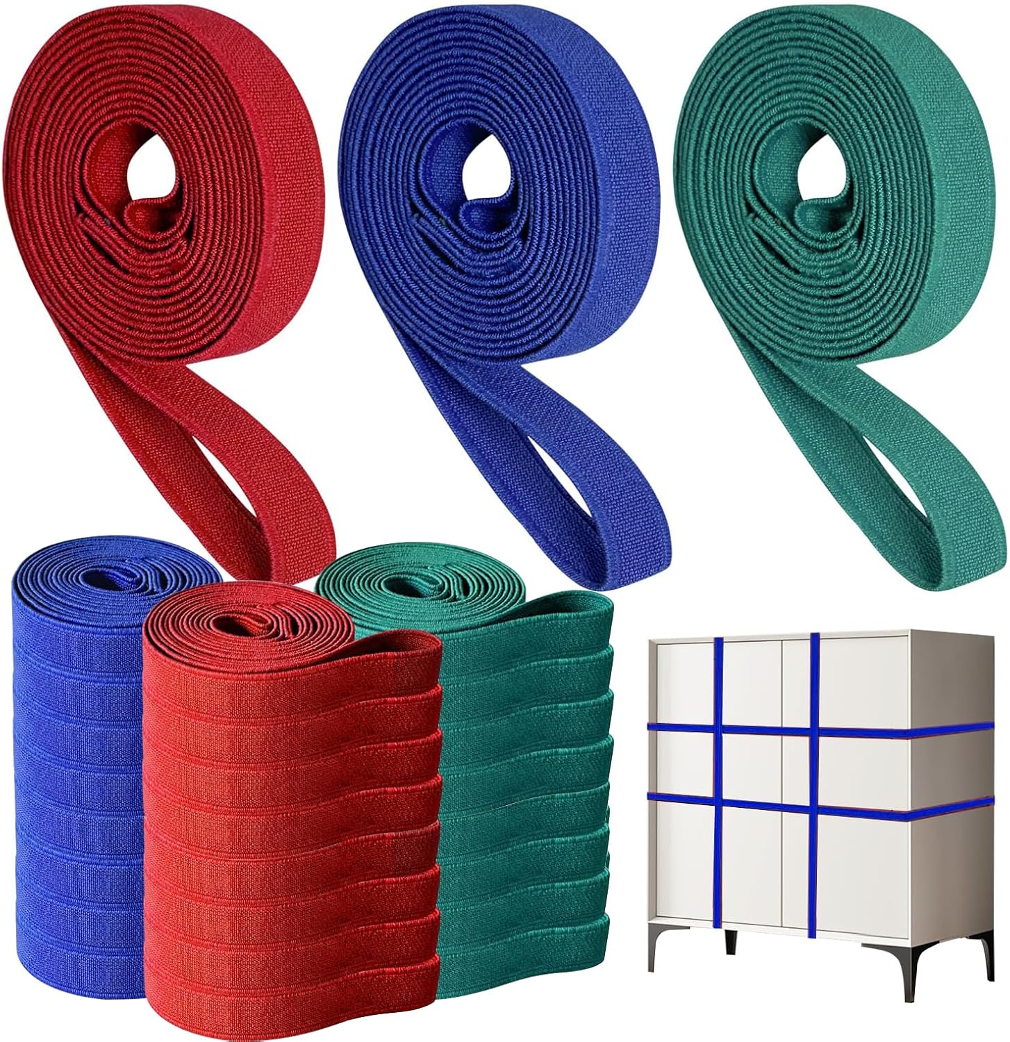 Extra Large Moving Rubber Bands,42" 36" 30"Extra Strength Mover Rubber Bands for Furniture,Moving Blanket Rubber Band,Elastic Bands for Secure Packing, Pallets, Boxes (Red,Blue,Green) (24 Pack)