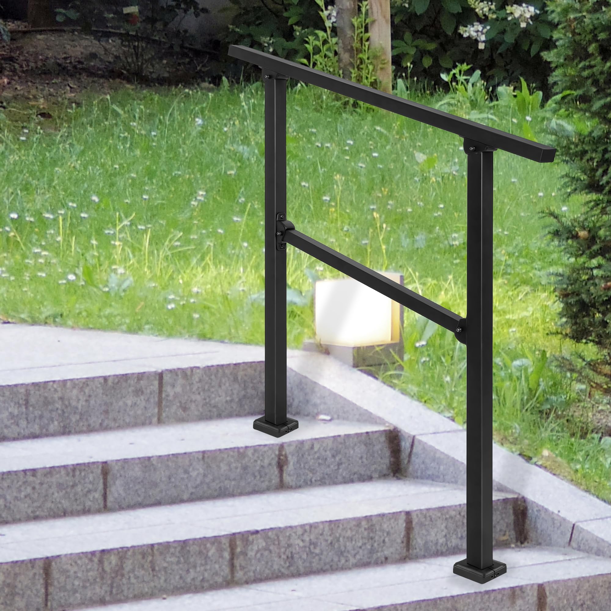 OUUTMEE 100cm Barandilla para Pasos escalones exteriores de hierro forjado para escaleras, ajustable para 2-3 escalones, barandilla de terraza, kit de barandilla interior para escalones de