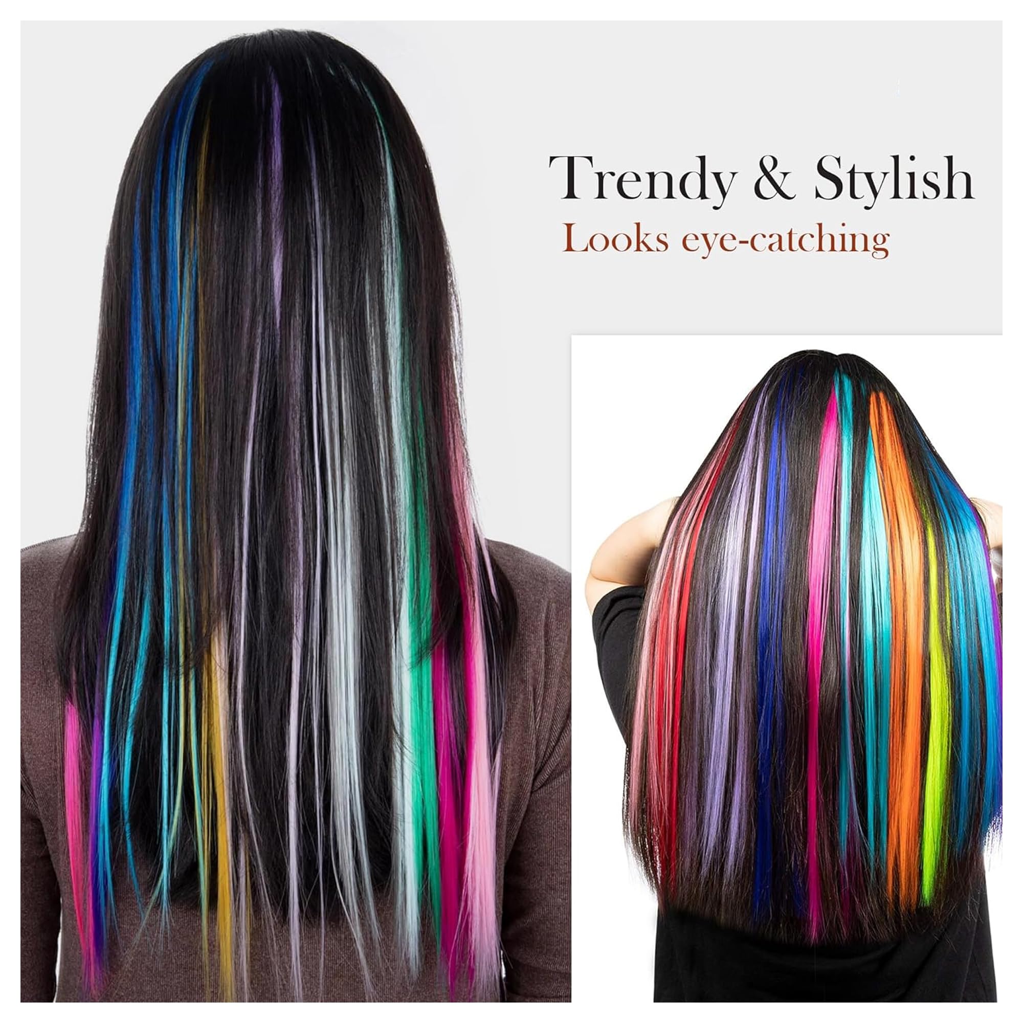 MILAPARK CRAFTS 6pcs Clip-In Colorful Hair Extensions for Kids – Glitter Highlights, Synthetic Hair Streaks, Multicolor Strips for Girls, Birthday Party Dress-Up, Cosplay & DIY Styling 3