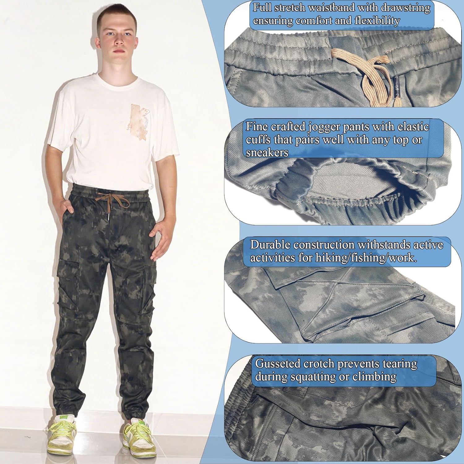 Men's Hiking Pants Cargo Jeans for Hiking, Fishing, Tactical, Jogger - Multi-Pocket Denim Work Pants Army Size S (30)