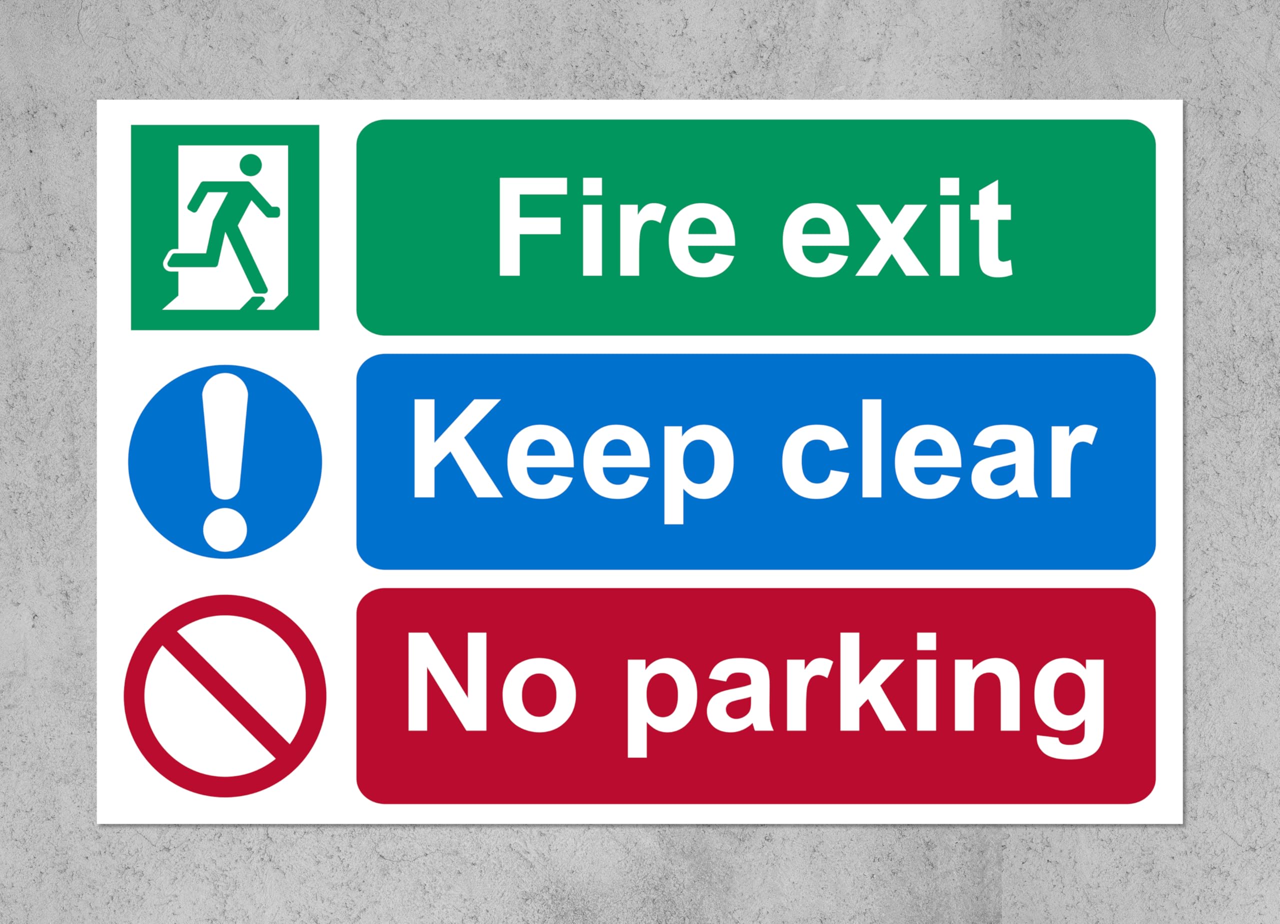 Fire exit keep clear no parking safety sign - 1mm Plastic sign (600mm x 400mm)