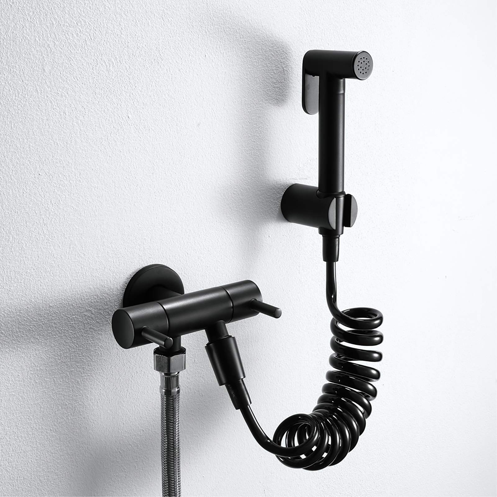 FFOCCO Pulvérisateur de Bidet à Main for Toilettes, pulvérisateur de Couches en Tissu Portable Noir en Laiton avec Tuyau de Douche et Support for hygiène personnelle