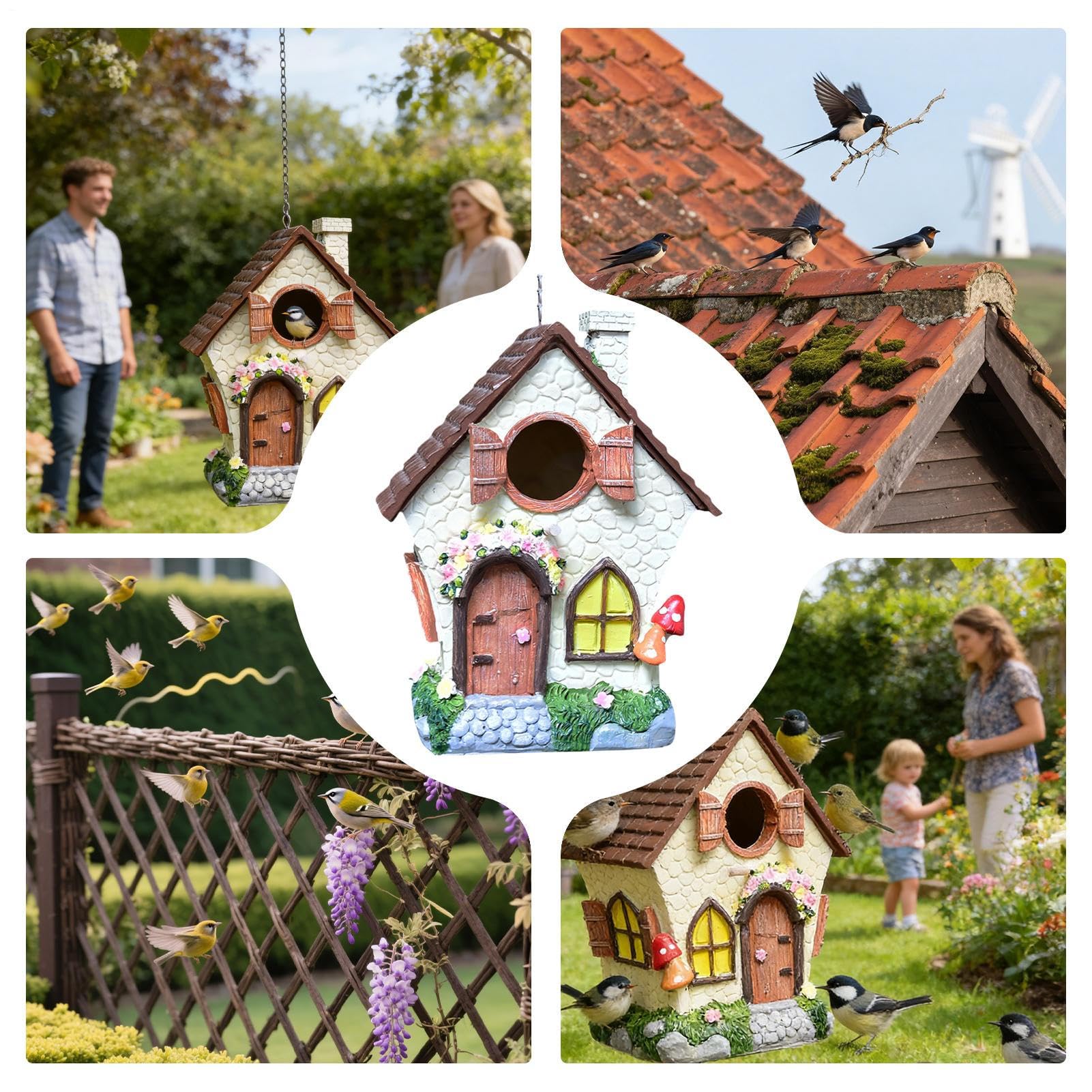 para pájaros | Refugio Resistente al Viento de 21 cm | con Cadena de Flores y Plantas diseño Impermeable para pájaros de Pinza, para árbol de, jardín, Patio, Parque