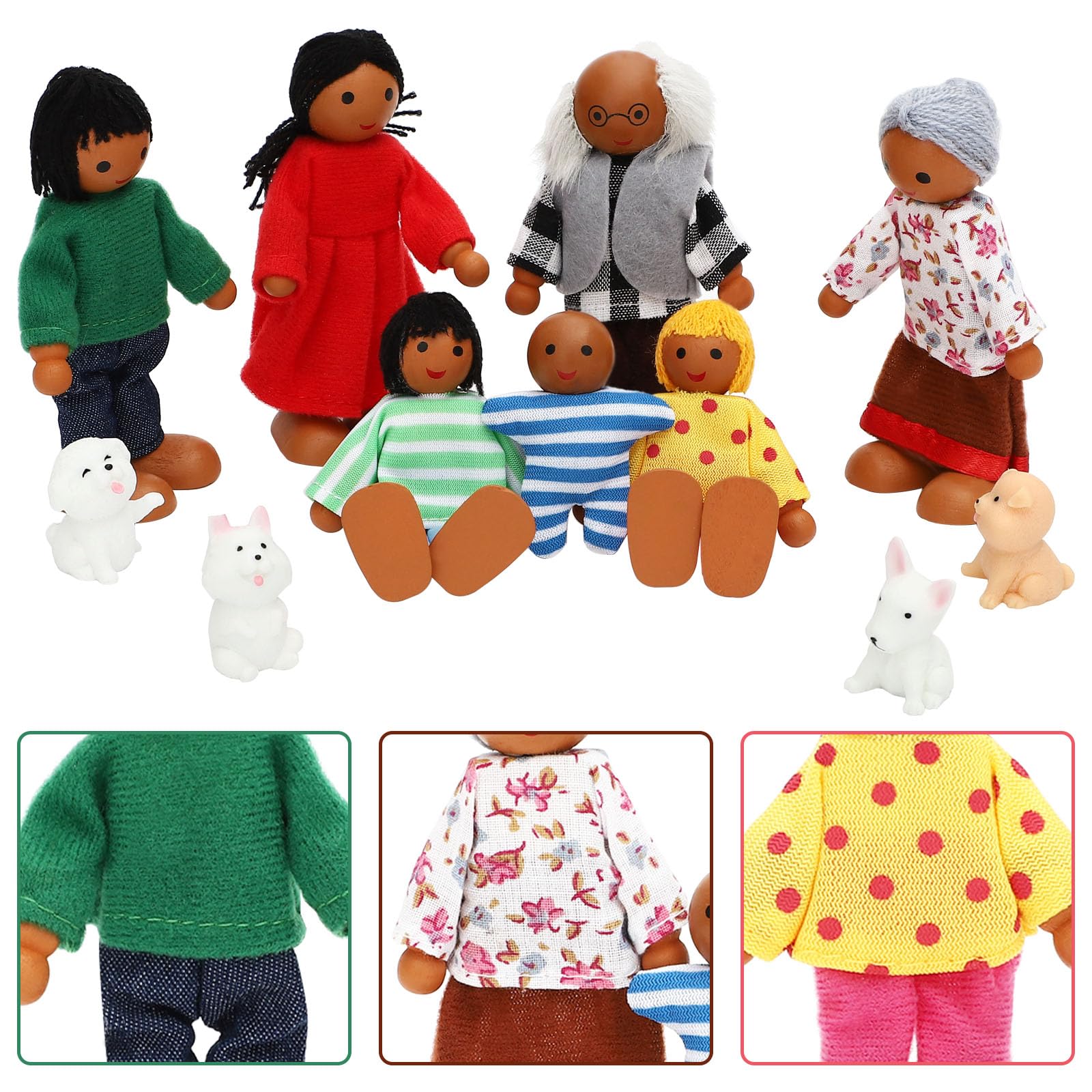 ONEST 11 Pieces Wooden Dollhouse Family Set Mini People Figures Sets Dollhouse Dolls Wooden Doll Family Pretend Play Figures Accessories for Pretend Doll House Toy