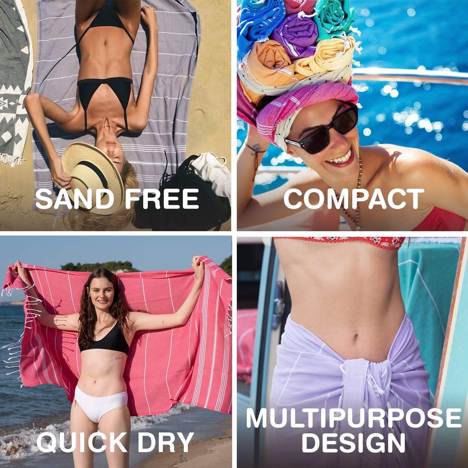 Strandtuch aus türkischer Baumwolle, vorgewaschen, sandfrei, super weich, schnell trocknend und saugfähig, für Strand/Pool, Badezimmer/Spa, Reisen, Camping, Fitness, Yoga, Orange, 4 Stück