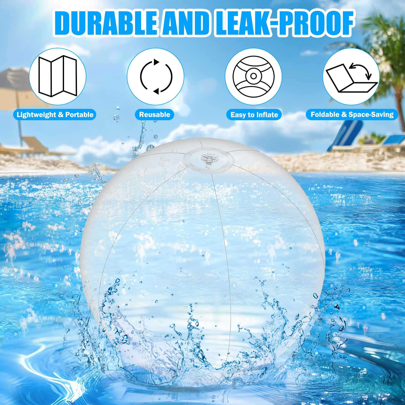 2 pelotas de playa hinchables de 61 cm de PVC, grandes pelotas de playa inflables para piscina, playa, fiesta en el jardín y verano