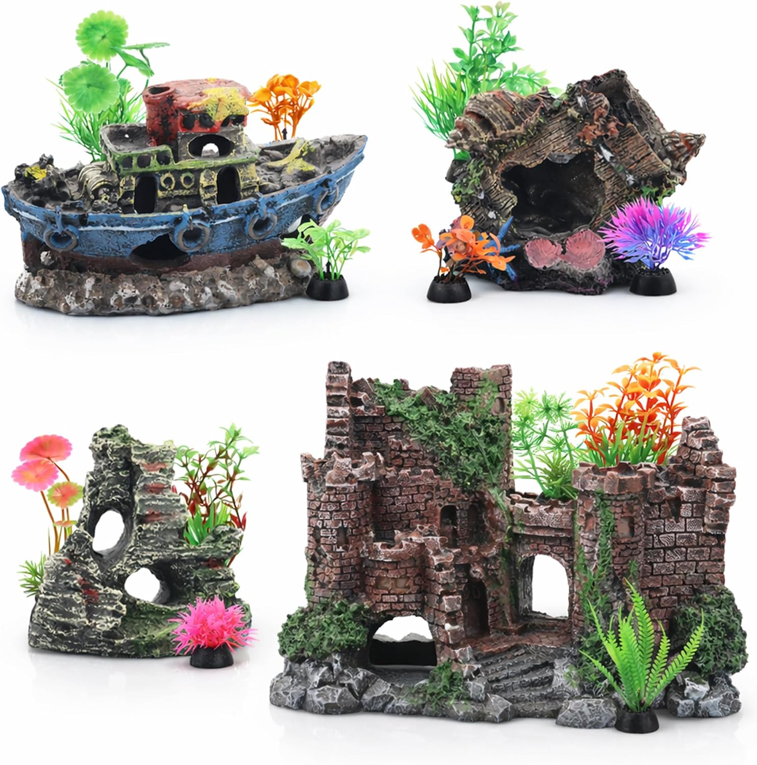 16 Pieces Large Fish Tank Decorations Kit Resin Aquarium Castle