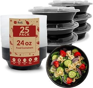 Reli. Meal Prep Container Bowls & Lids, 24 oz | (25 Pack) Meal Prep Containers with Lids | Plastic Take Out, Microwavable Bowls | Reusable & Disposable | To Go, Leftovers