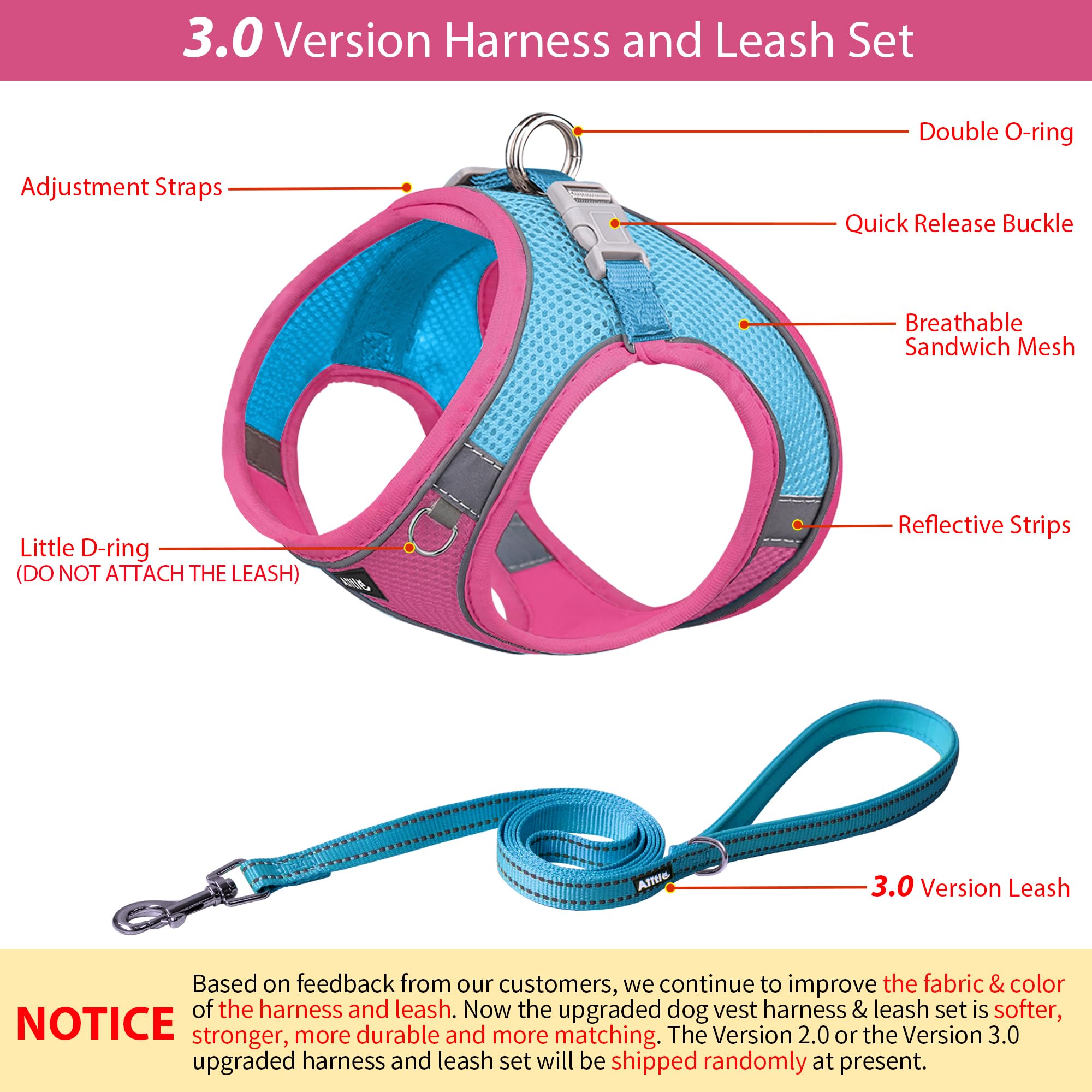 AIITLE Piccola pettorina per cuccioli con guinzaglio - Pettorina per cani con rete super traspirante, pettorina anti-tiro per passeggiate all'aperto per cani di piccola taglia, gatti Rosa caldo XXS