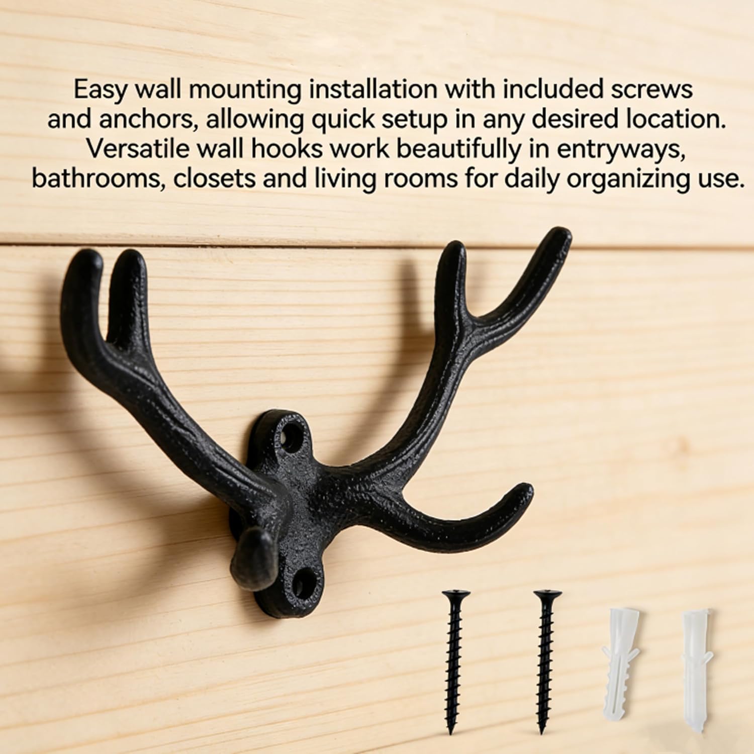 Cast Iron Hooks Antler Decor Coat Hooks Rustic Coat Hooks Wall Mounted for Entryway Bathroom Bedroom