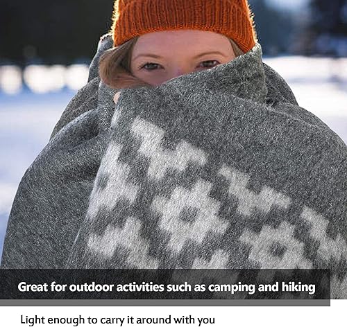 Miniatura 9 de Manta gruesa de lana de alpaca de peso pesado para acampar al aire libre e interiores, suave, tamaño Twin, diseño étnico de Perú (azul suavemarfil,