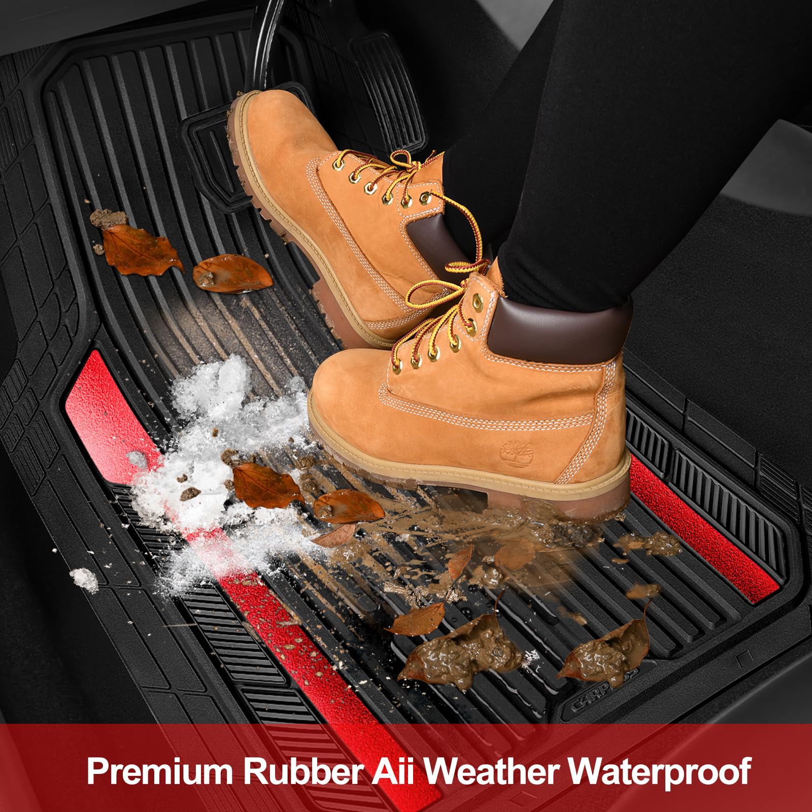CAR PASS Heavy Duty Rubber Car Mats Metallic Aluminum Film All Weather Floor Mats Waterproof Universal Trim to — view 7