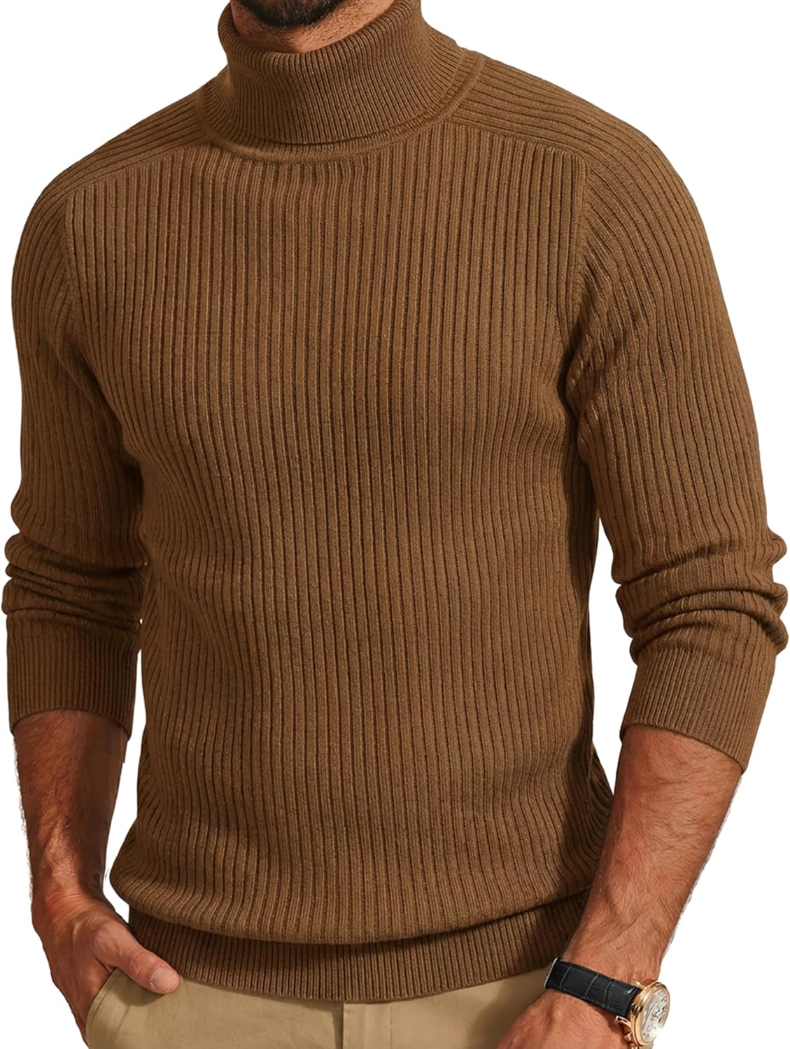 Cotrasen Men's Knit Turtleneck Sweater Ribbed Long Sleeve Solid Pullover Sweater Casual Winter Thermal Sweater Tops