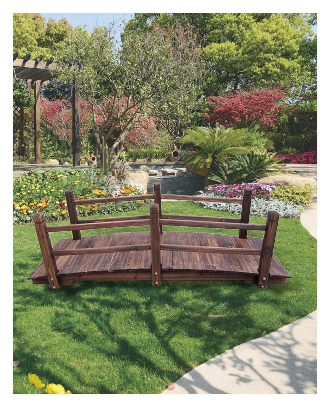 Wooden Garden Bridge, Wood Arc Footbridge, Walkway Path Garden Landscape Bridge, Pond Bridge Decoration, Yard Patio Arc Footbridge(180cm (6ft))