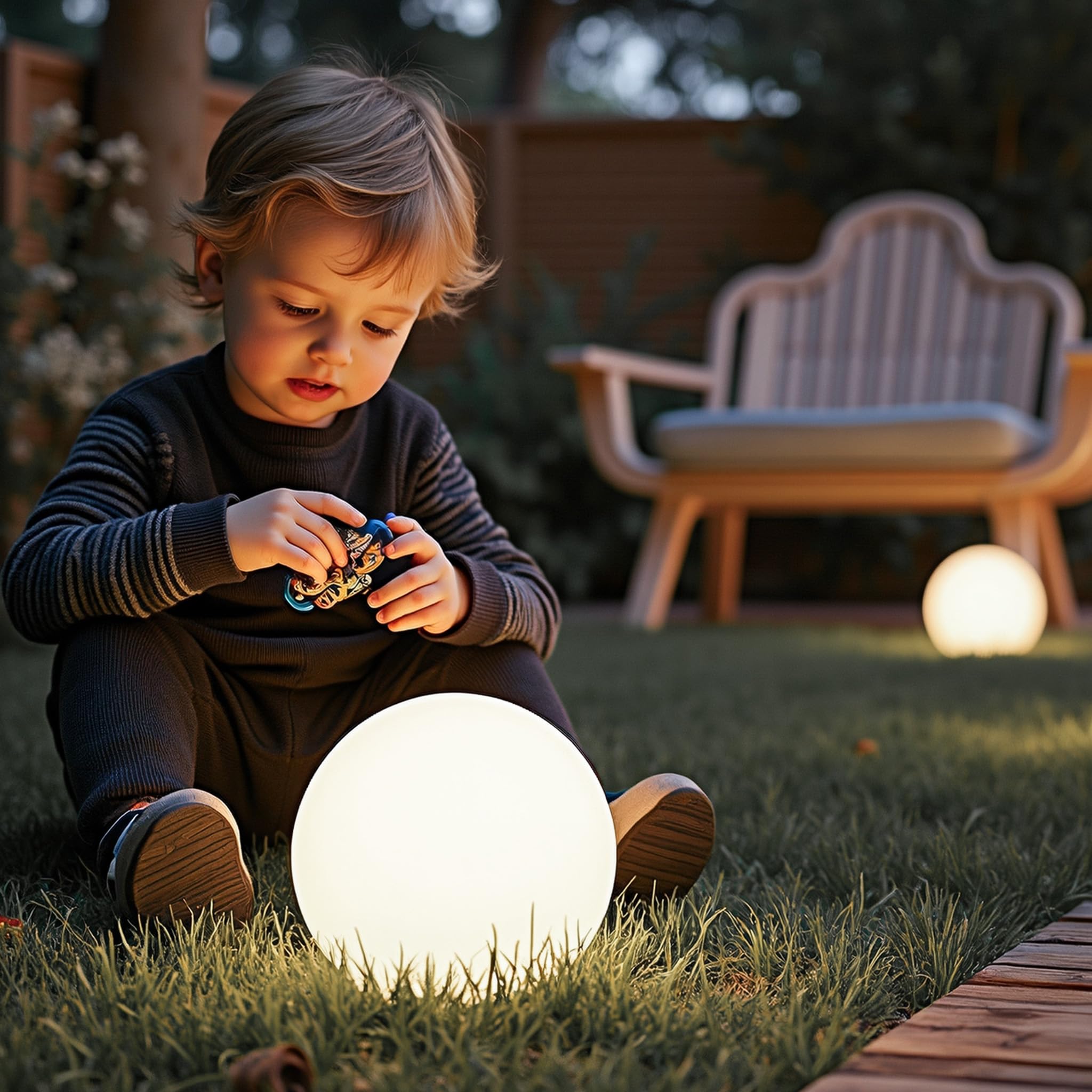 WilTec Lámpara de bola para exterior Ø30cm, lámpara de jardín con estaca, IP44, 40W, portalámparas E-27