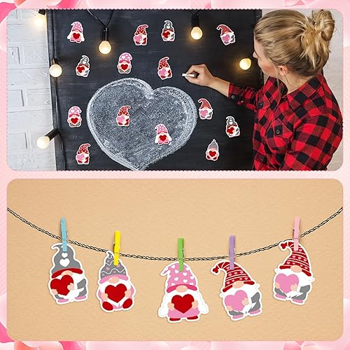 Miniatura 6 de Zonon 90 piezas de recortes de corazón de gnomo, decoración de tablón de anuncios para oficina, aula, fiesta, tablón de anuncios, pizarra de pared,